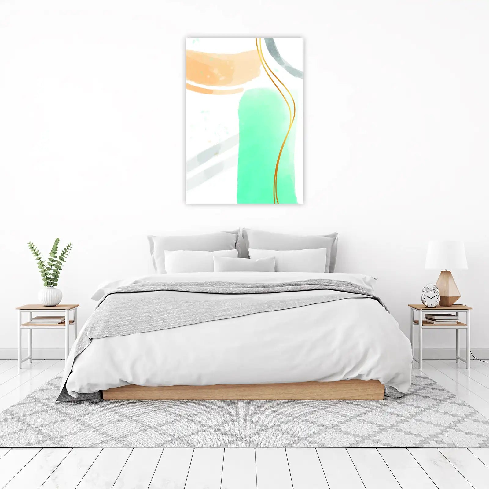 Modern Mint Abstract Gold Lines Wall Art