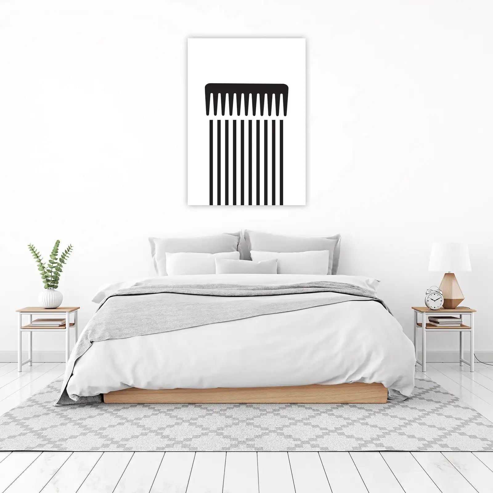 Minimalist Black Comb & Stripes Wall Art