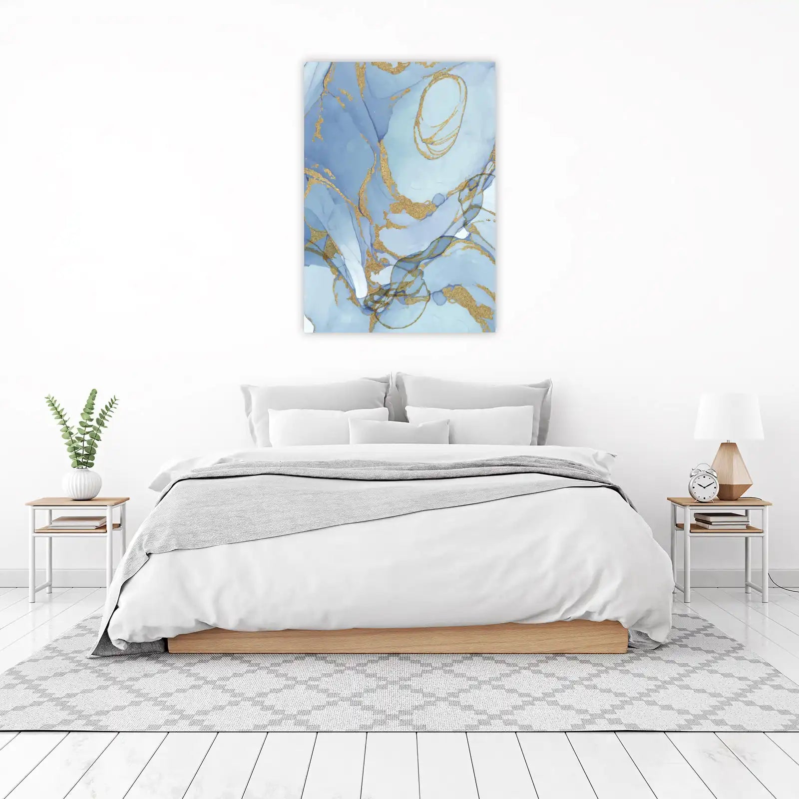 Serene Blue Gold Abstract Marble Wall Art
