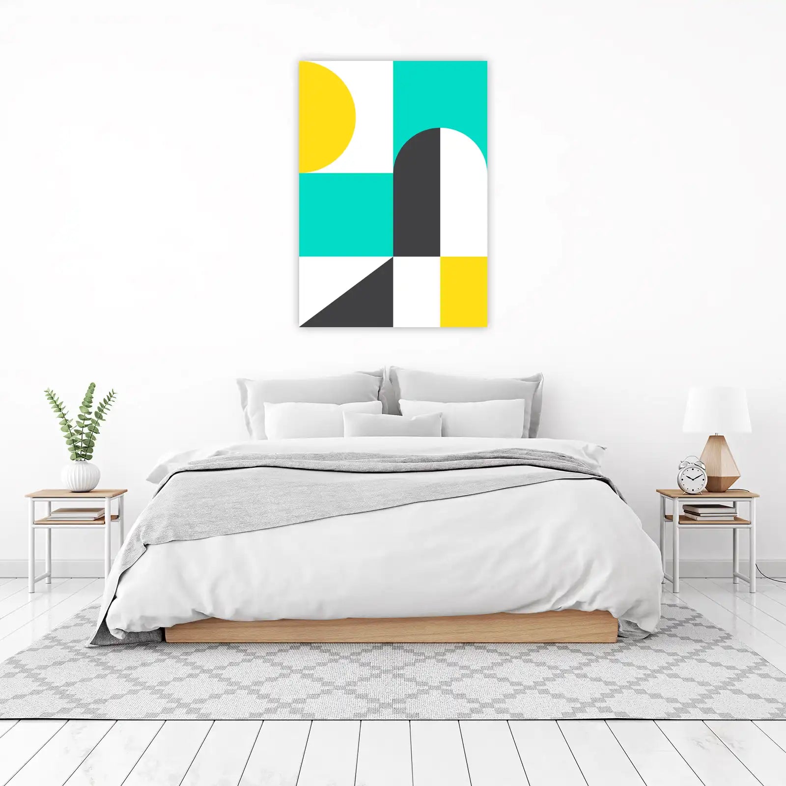 Abstract Geometric Yellow Teal Wall Art