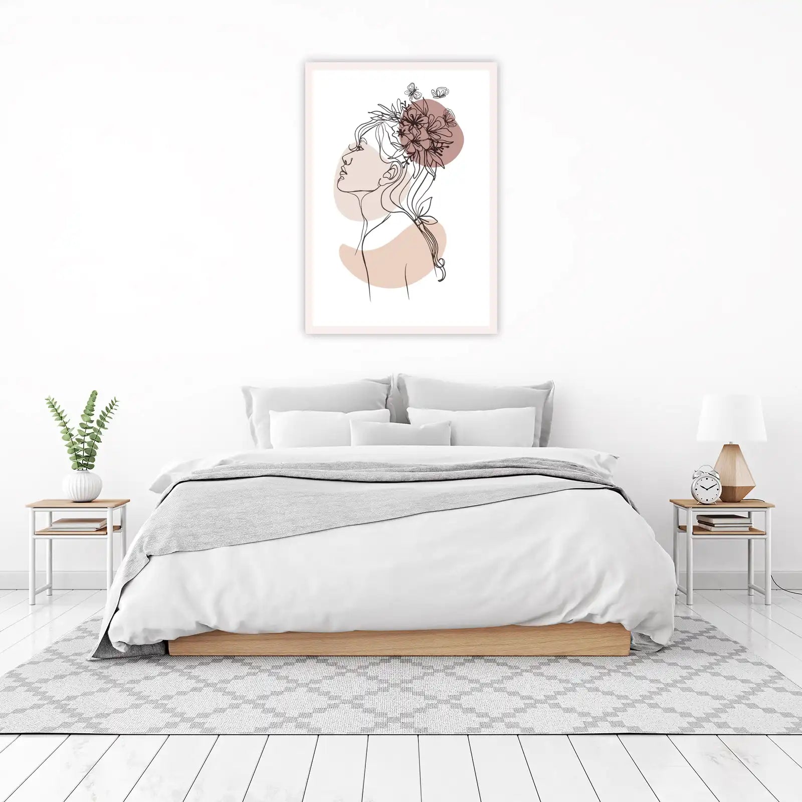 Bohemian Woman Floral Line Art Wall Art
