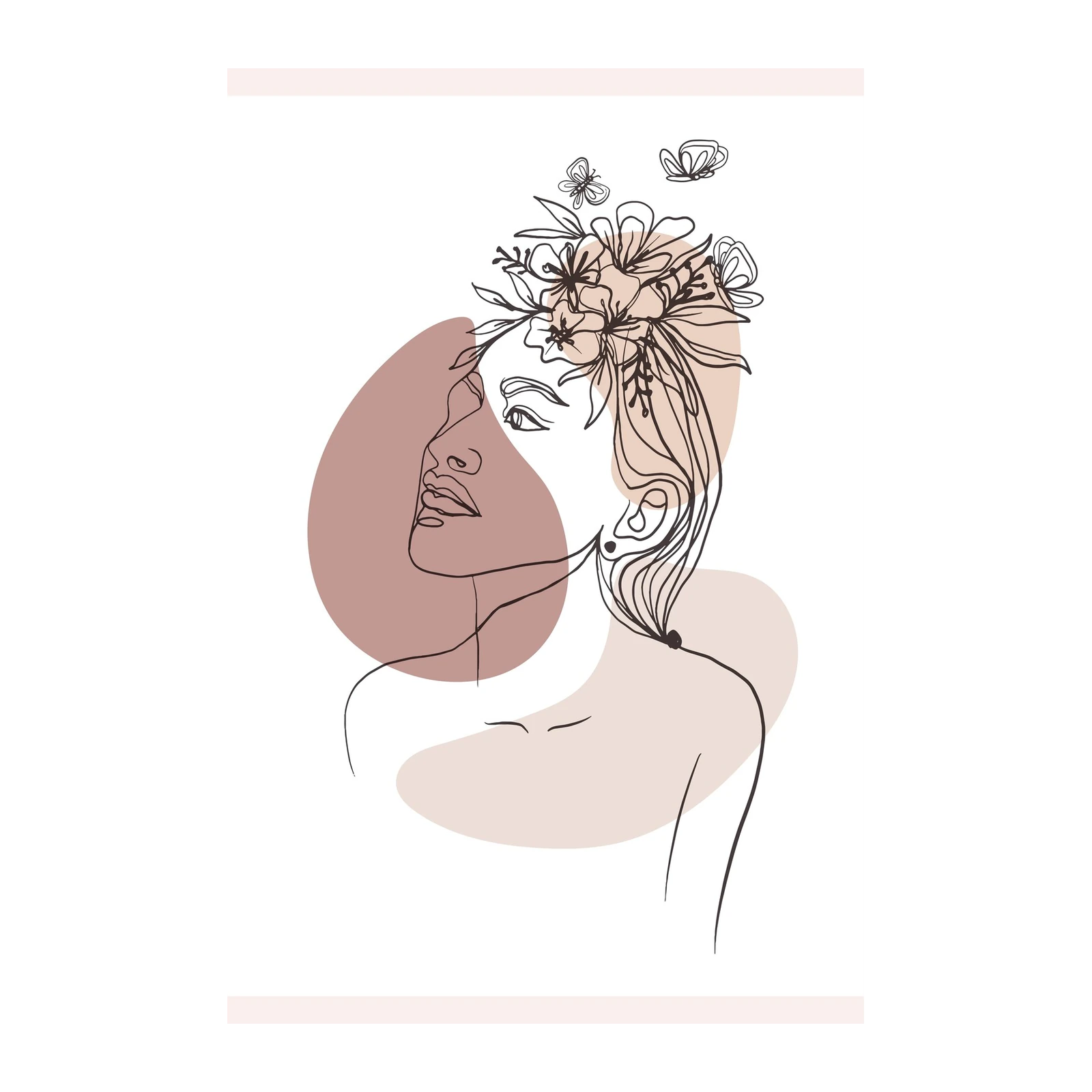 Bohemian Floral Woman Line Art Wall Art