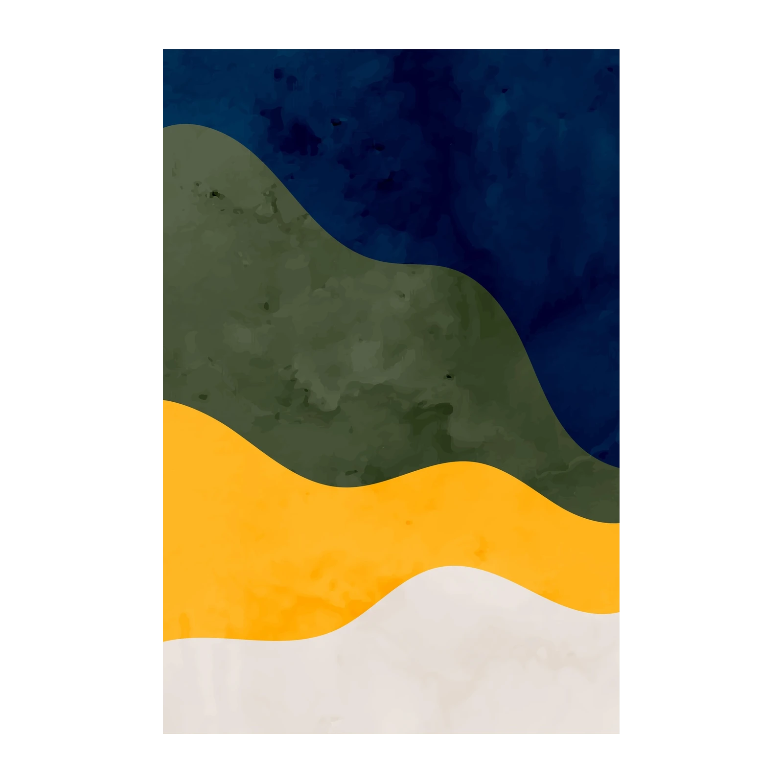 Abstract Waves Navy Gold Green Wall Art