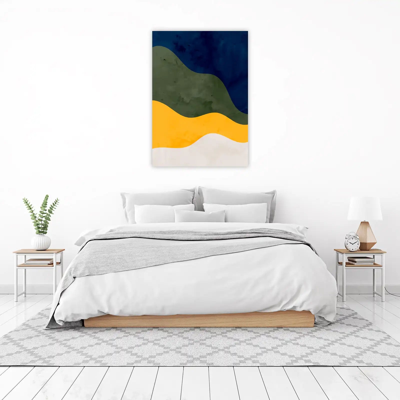 Abstract Waves Navy Gold Green Wall Art