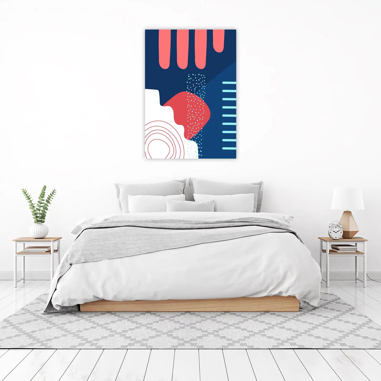 Abstract Coral & Navy Geometric Shapes Wall Art