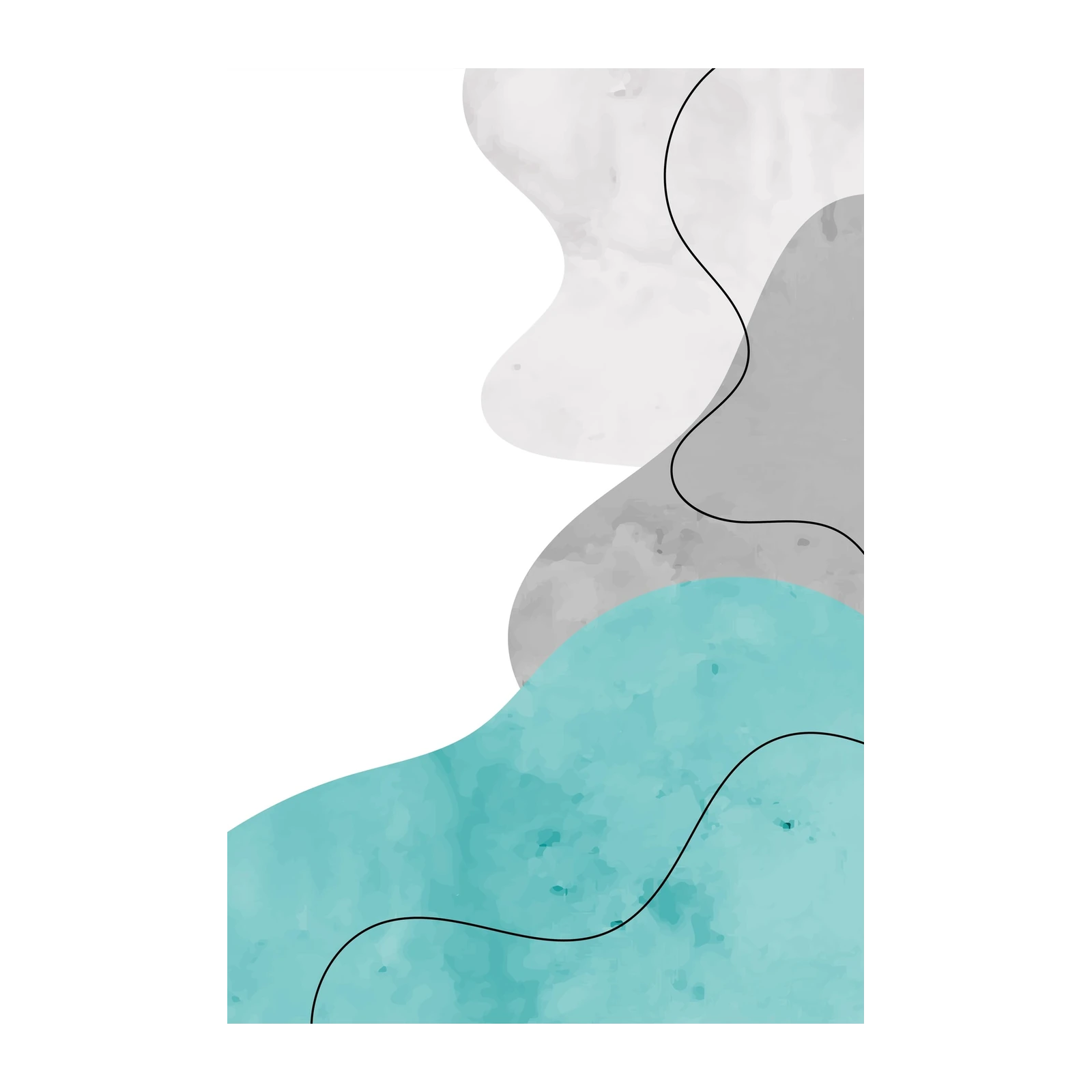 Abstract Teal & Grey Organic Shapes Wall Art