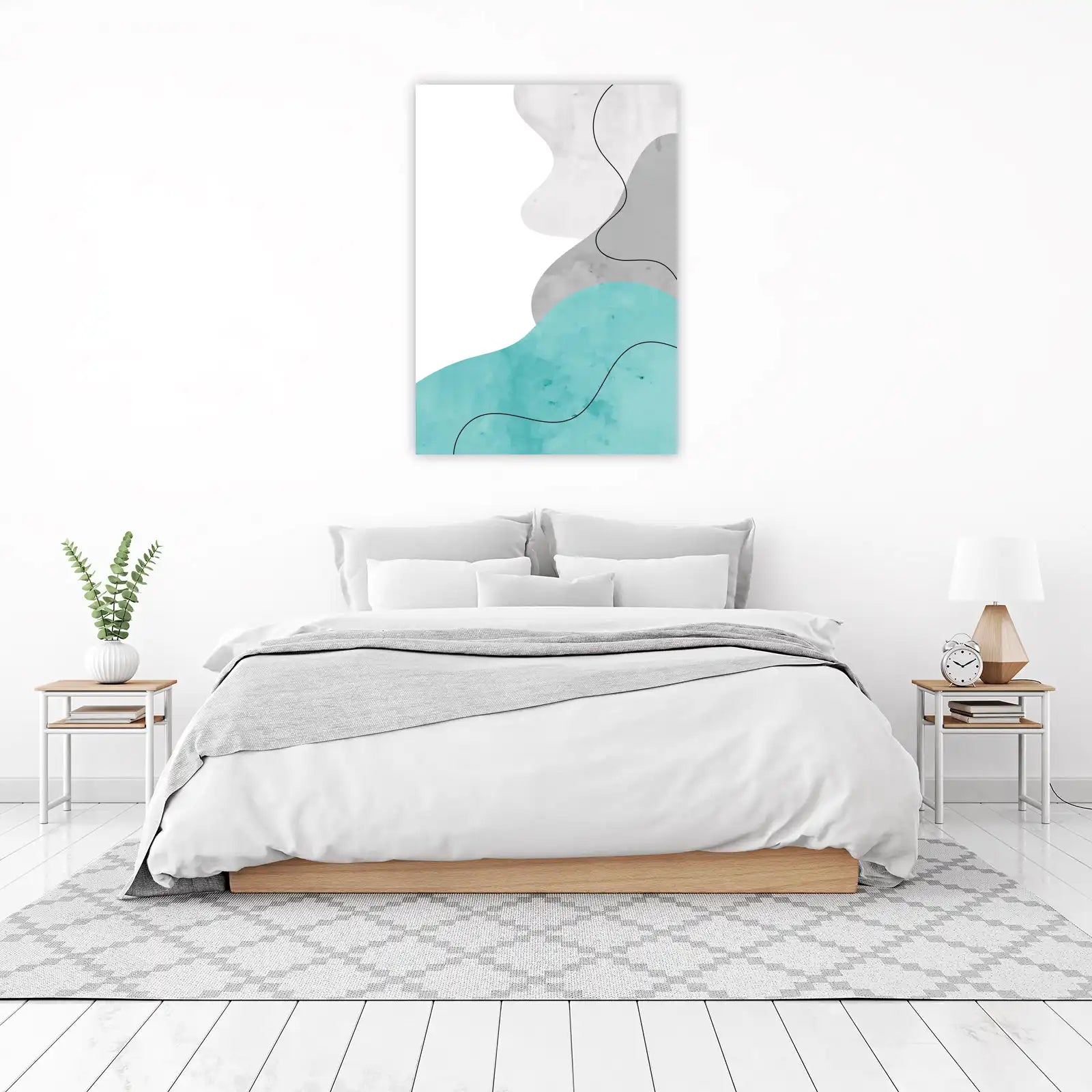 Abstract Teal & Grey Organic Shapes Wall Art