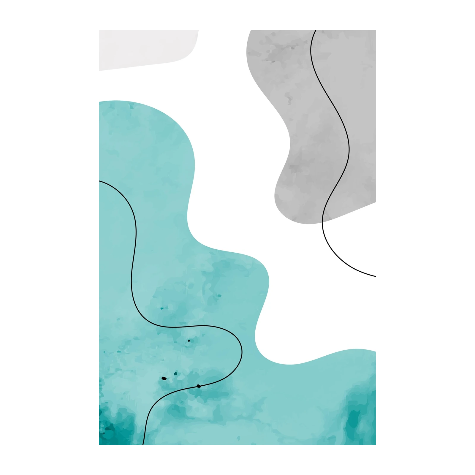Abstract Teal & Gray Organic Shapes Wall Art