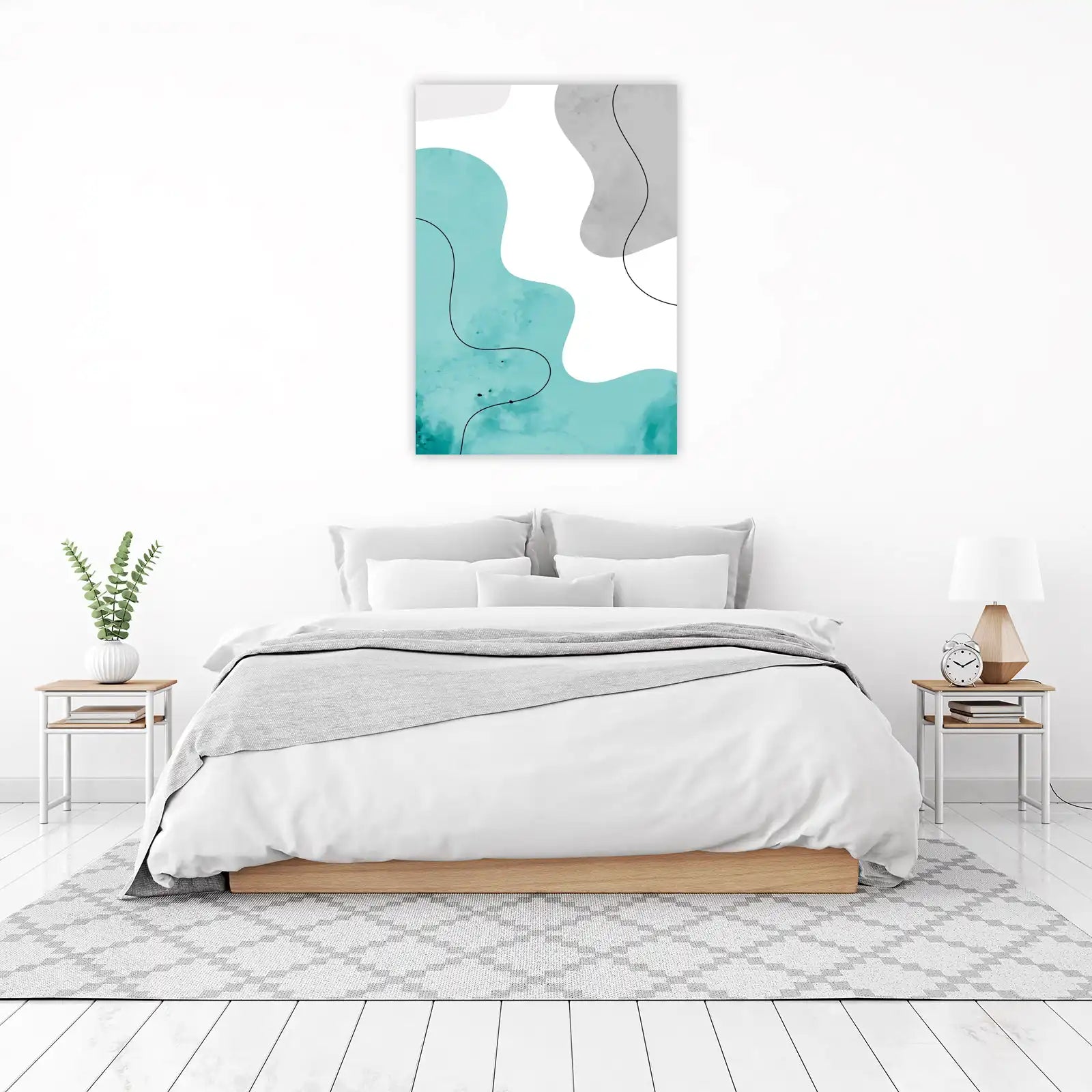 Abstract Teal & Gray Organic Shapes Wall Art