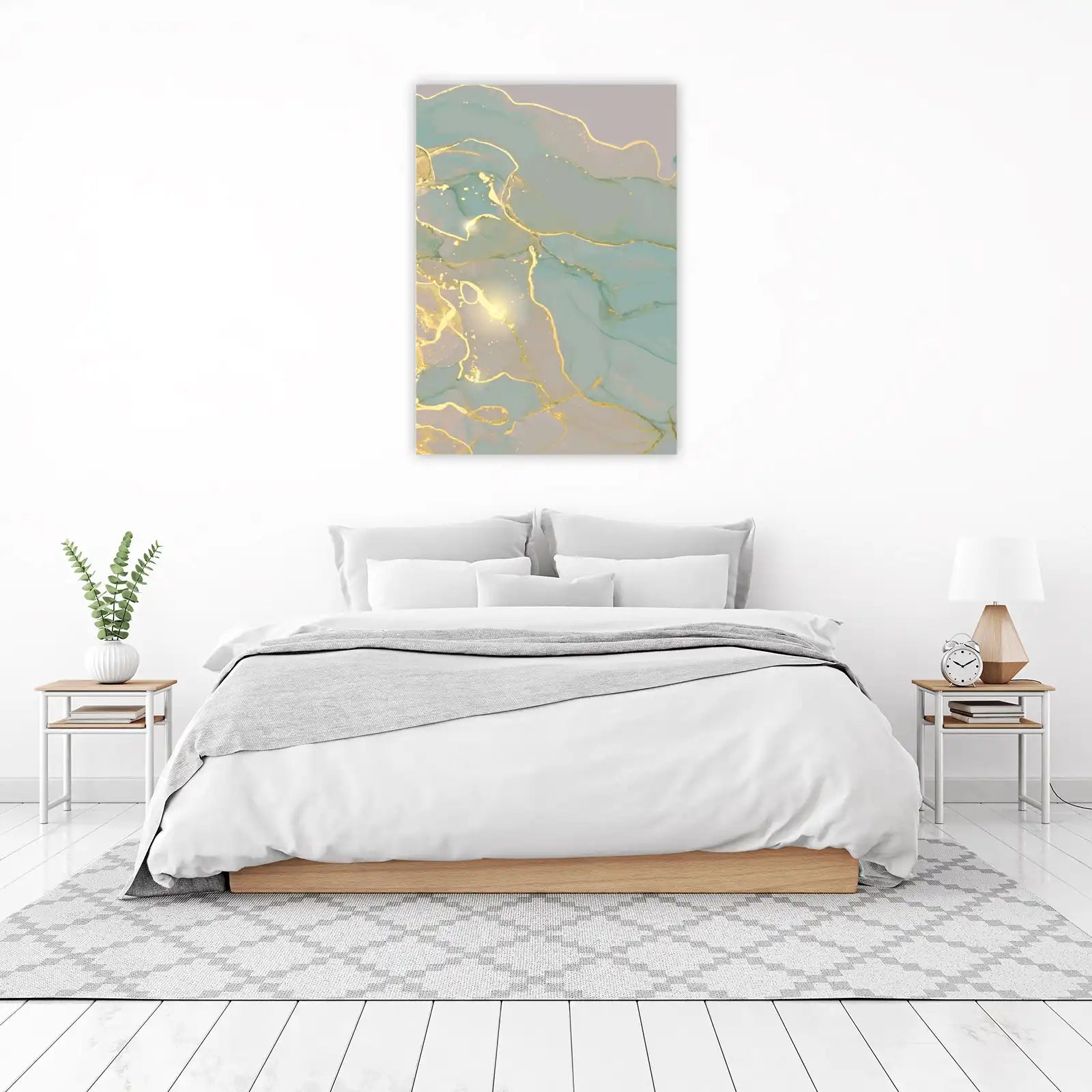 Serene Teal & Gold Abstract Marble Wall Art