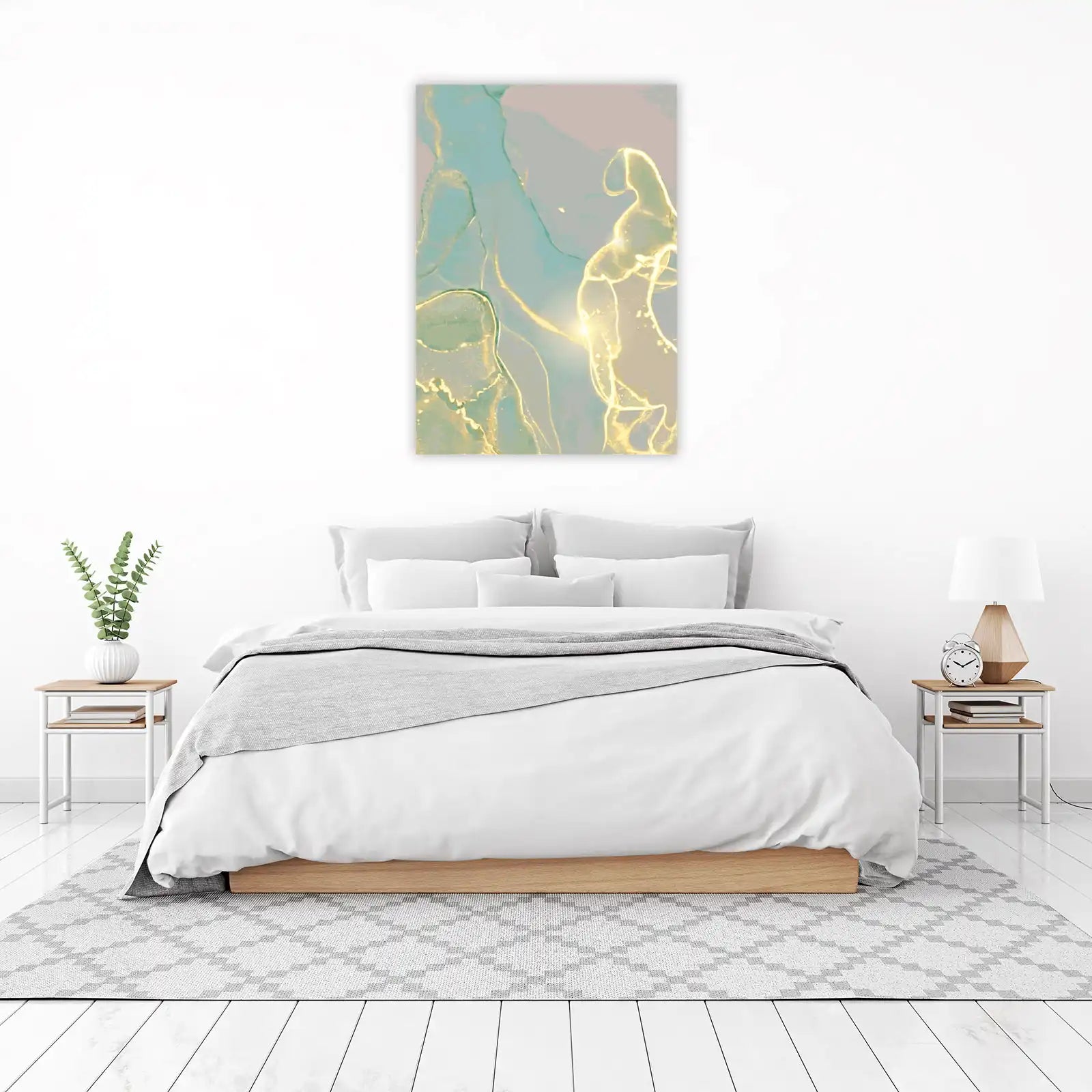 Abstract Teal Gold Swirls Wall Art