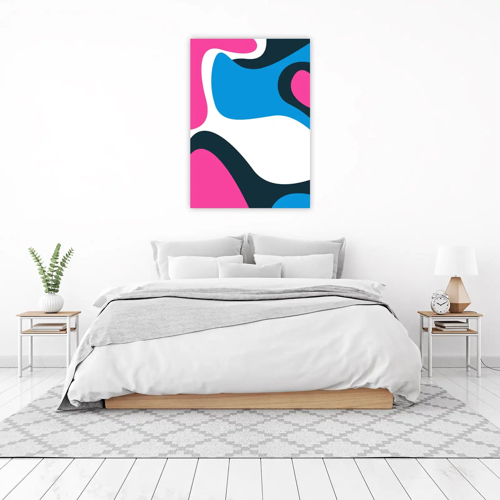 Modern Abstract Pink Blue Wave Wall Art