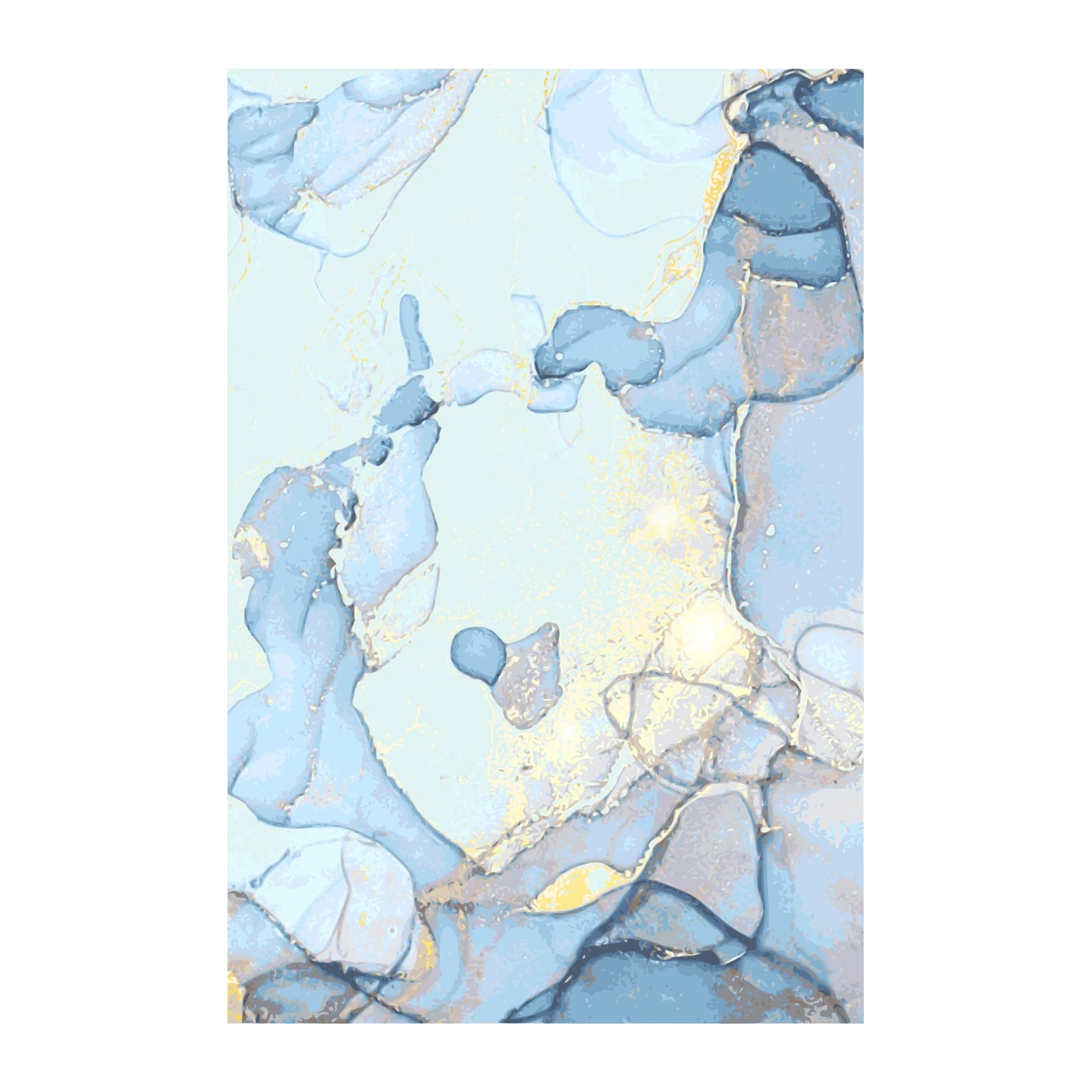 Serene Blue & Gold Abstract Ink Wash Wall Art