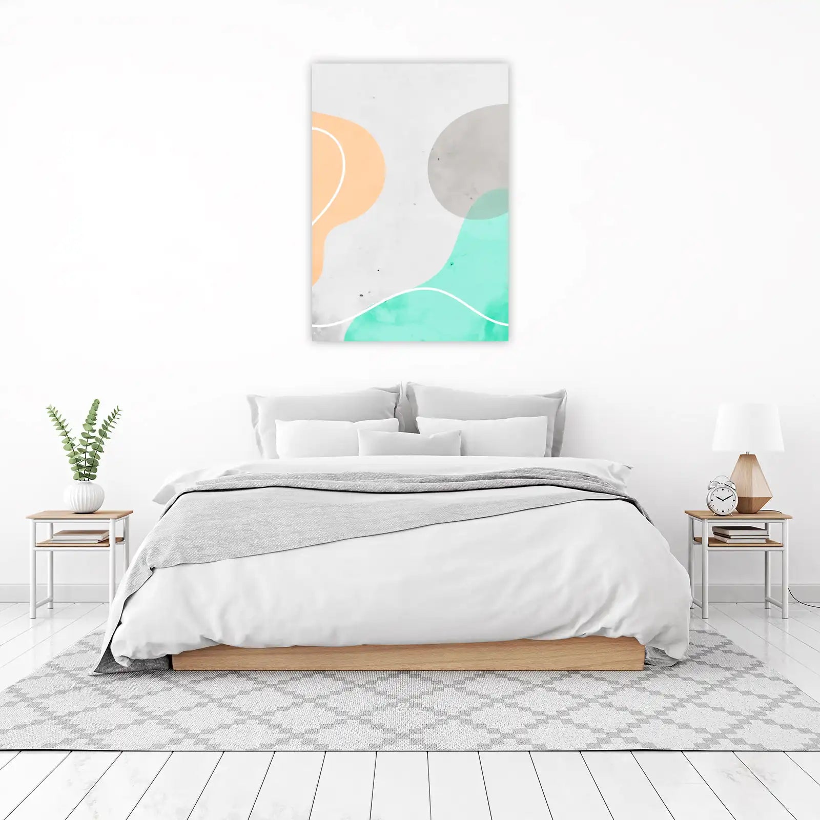 Modern Abstract Peach & Teal Shapes Wall Art