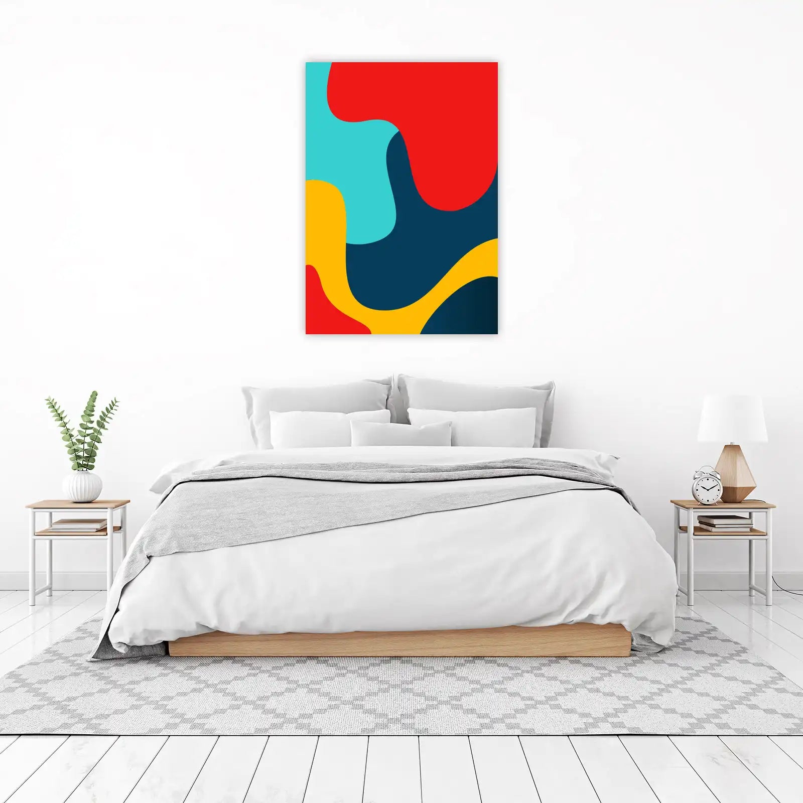 Abstract Waves Red Blue Yellow Wall Art