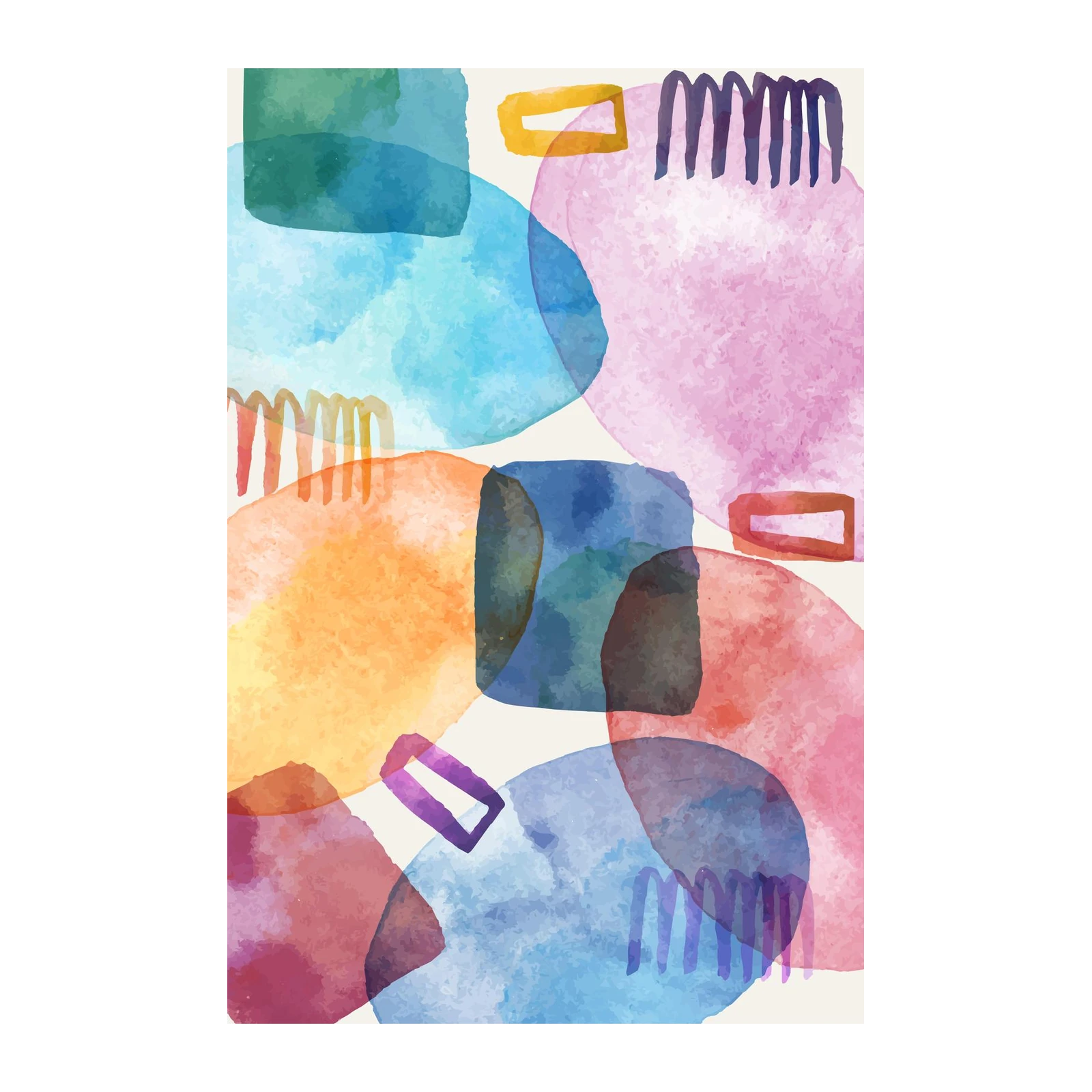 Vibrant Abstract Watercolor Shapes Wall Art
