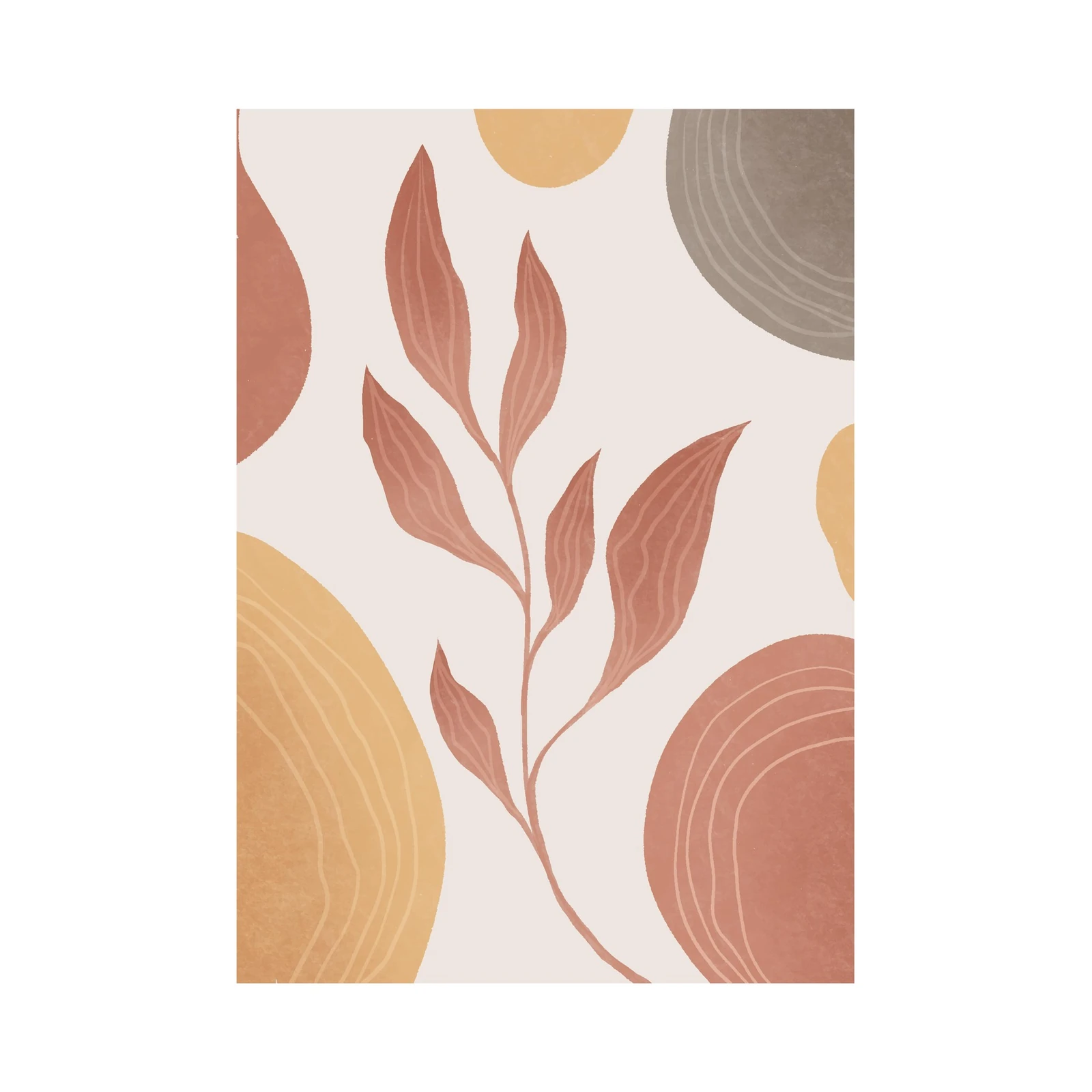 Boho Abstract Leaf & Circles Wall Art