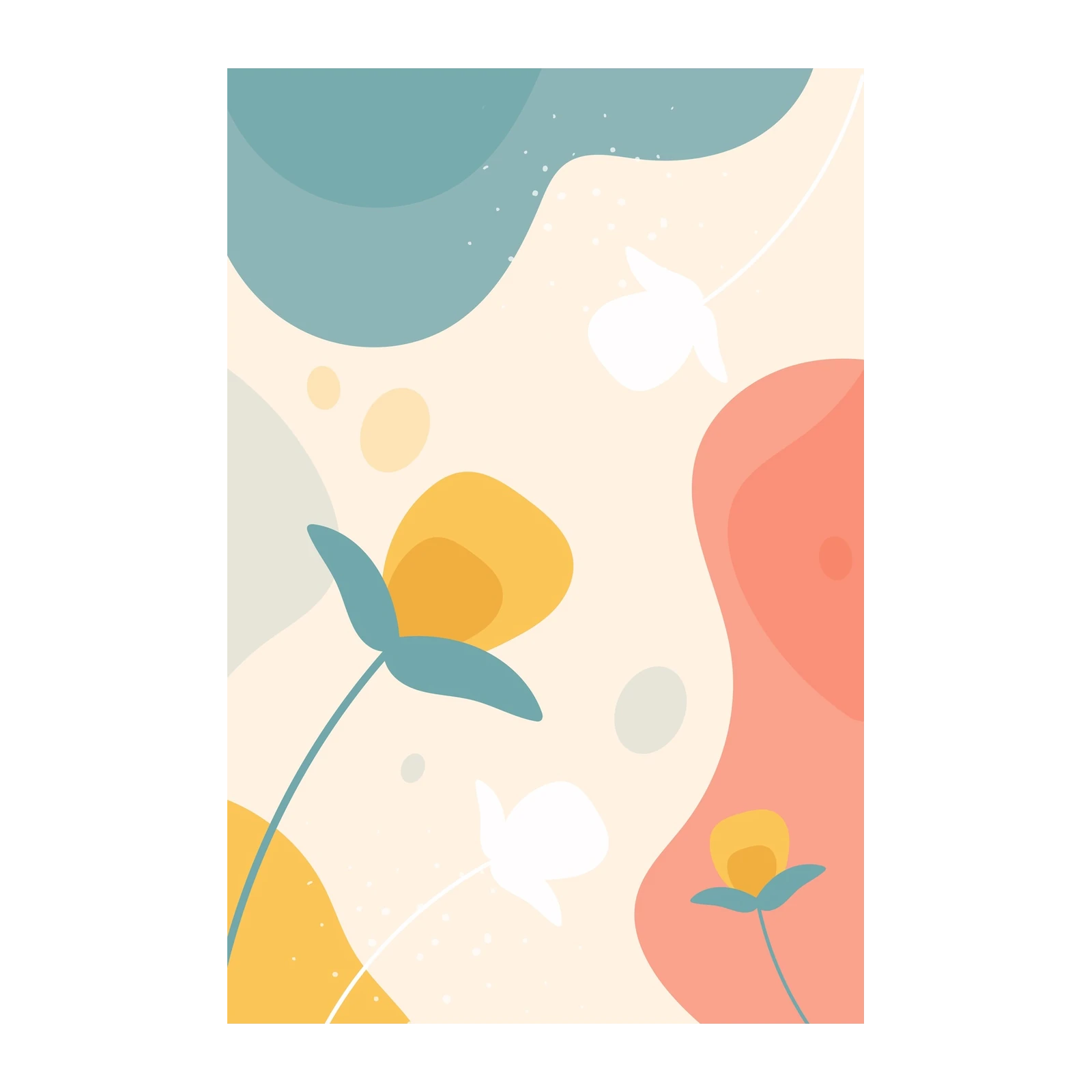 Modern Floral Abstract Yellow & Teal Wall Art