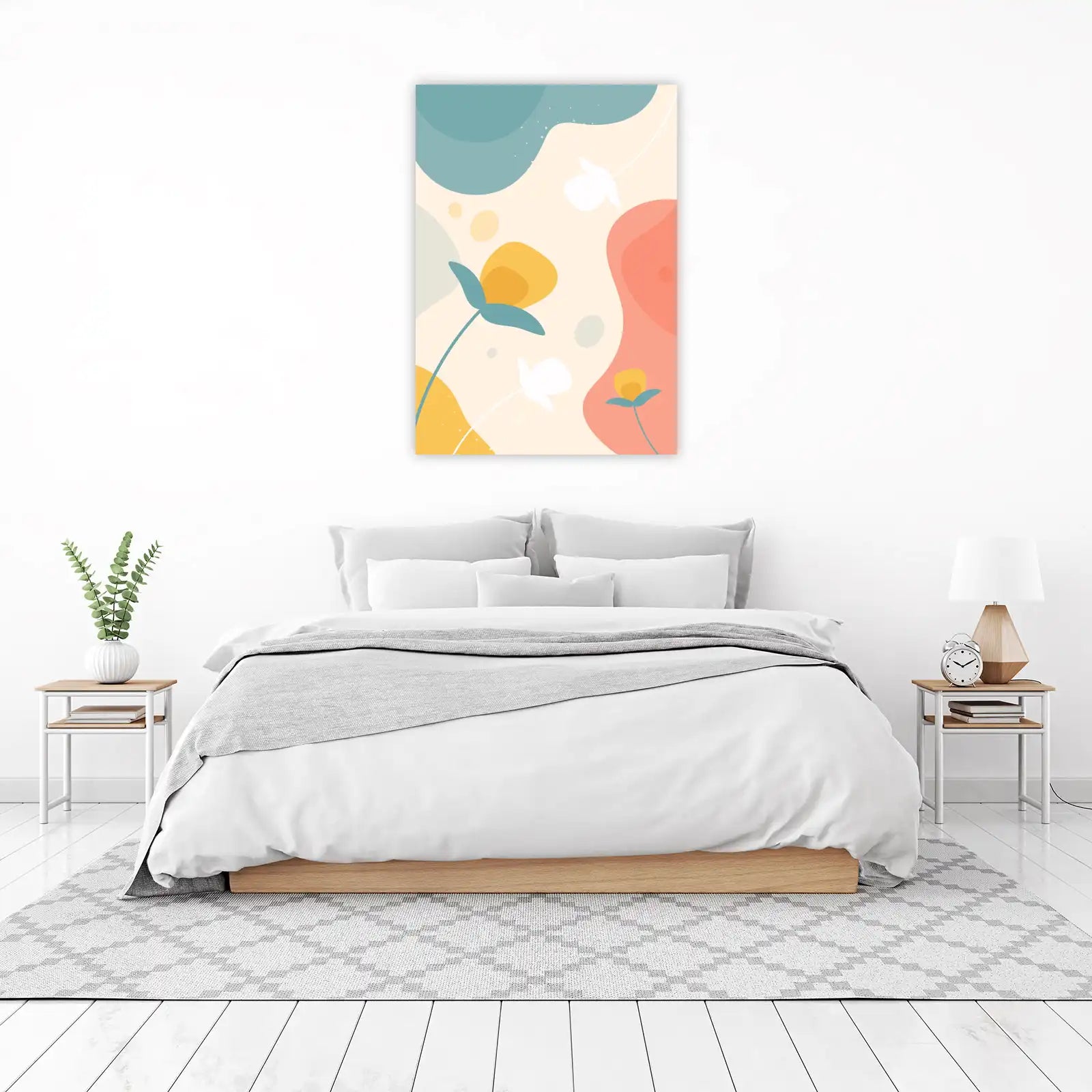 Modern Floral Abstract Yellow & Teal Wall Art