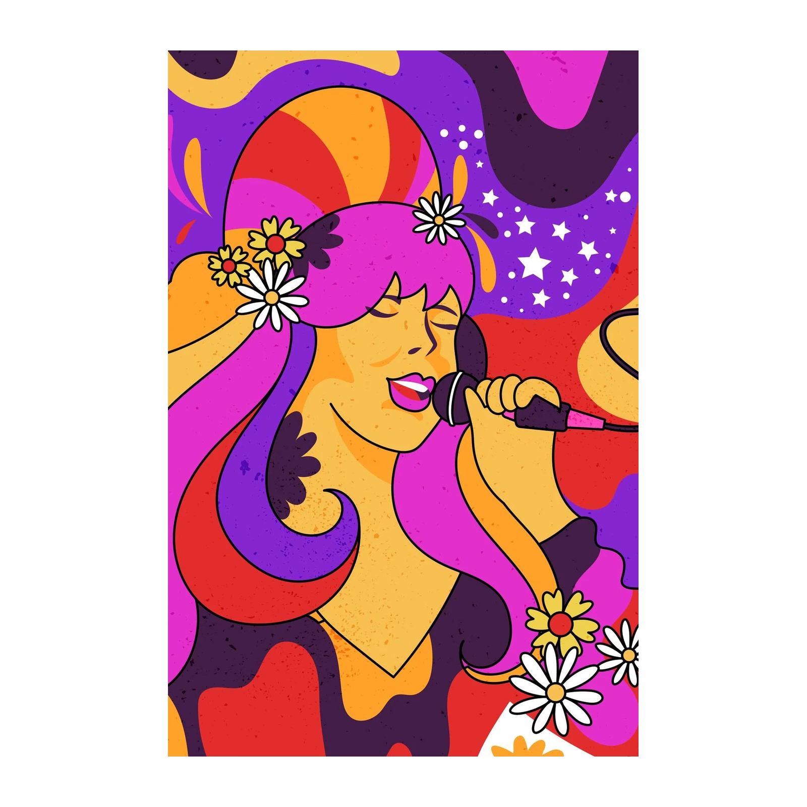 Psychedelic Singer Flower Power Wall Art