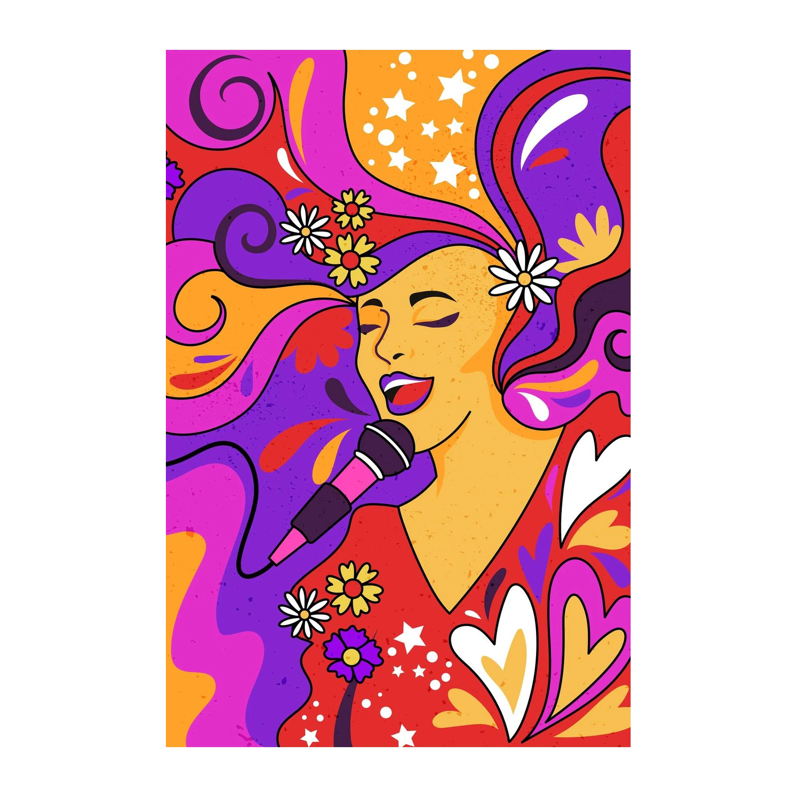 Psychedelic Singer Retro Vibes Wall Art