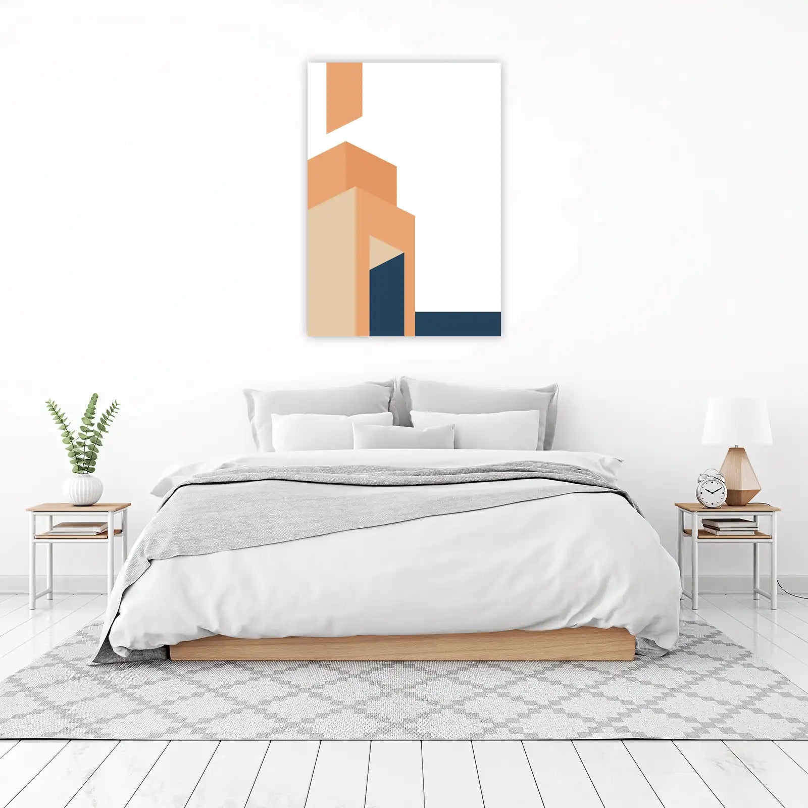 Geometric Abstract Peach & Navy Wall Art
