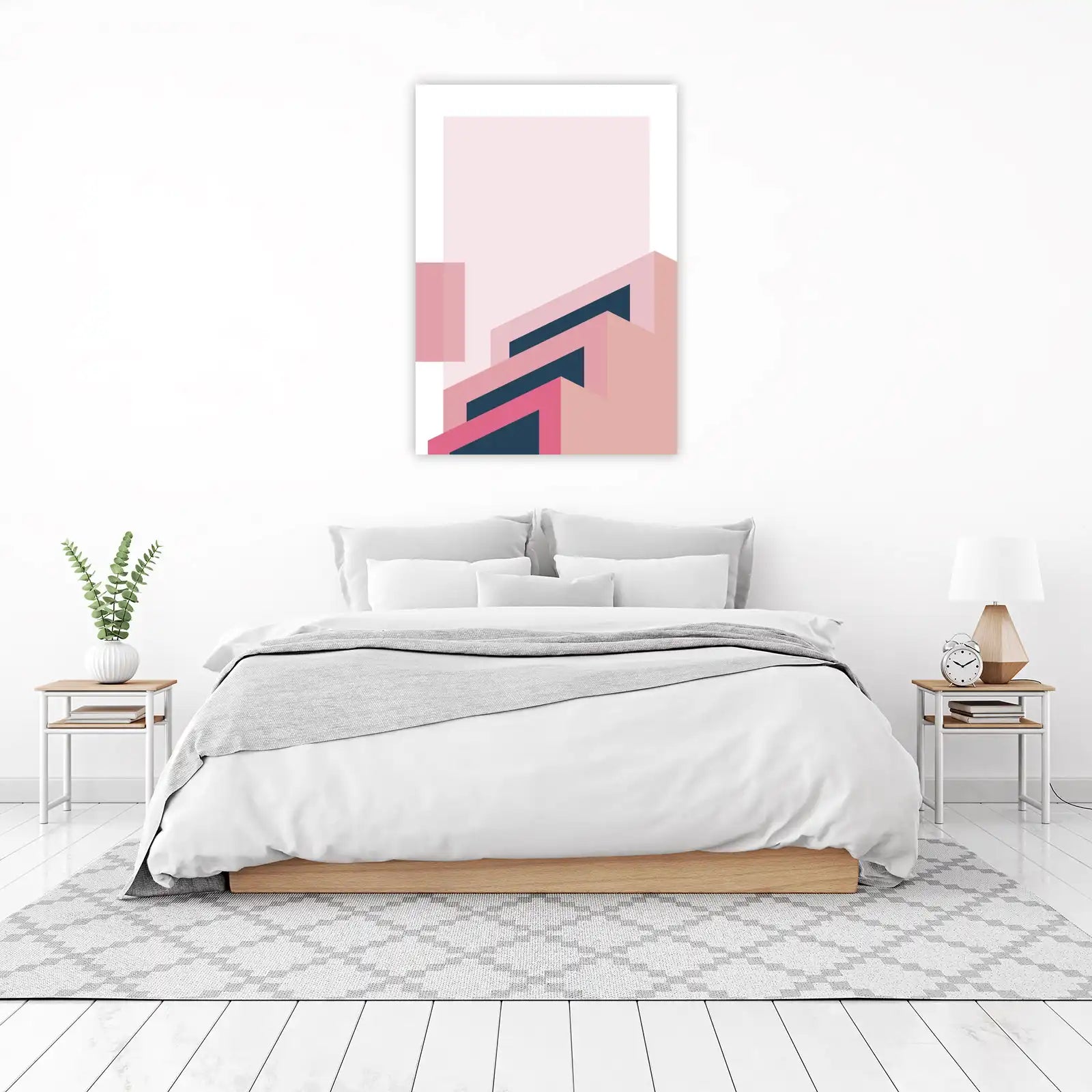 Abstract Geometric Pink Stairs Wall Art