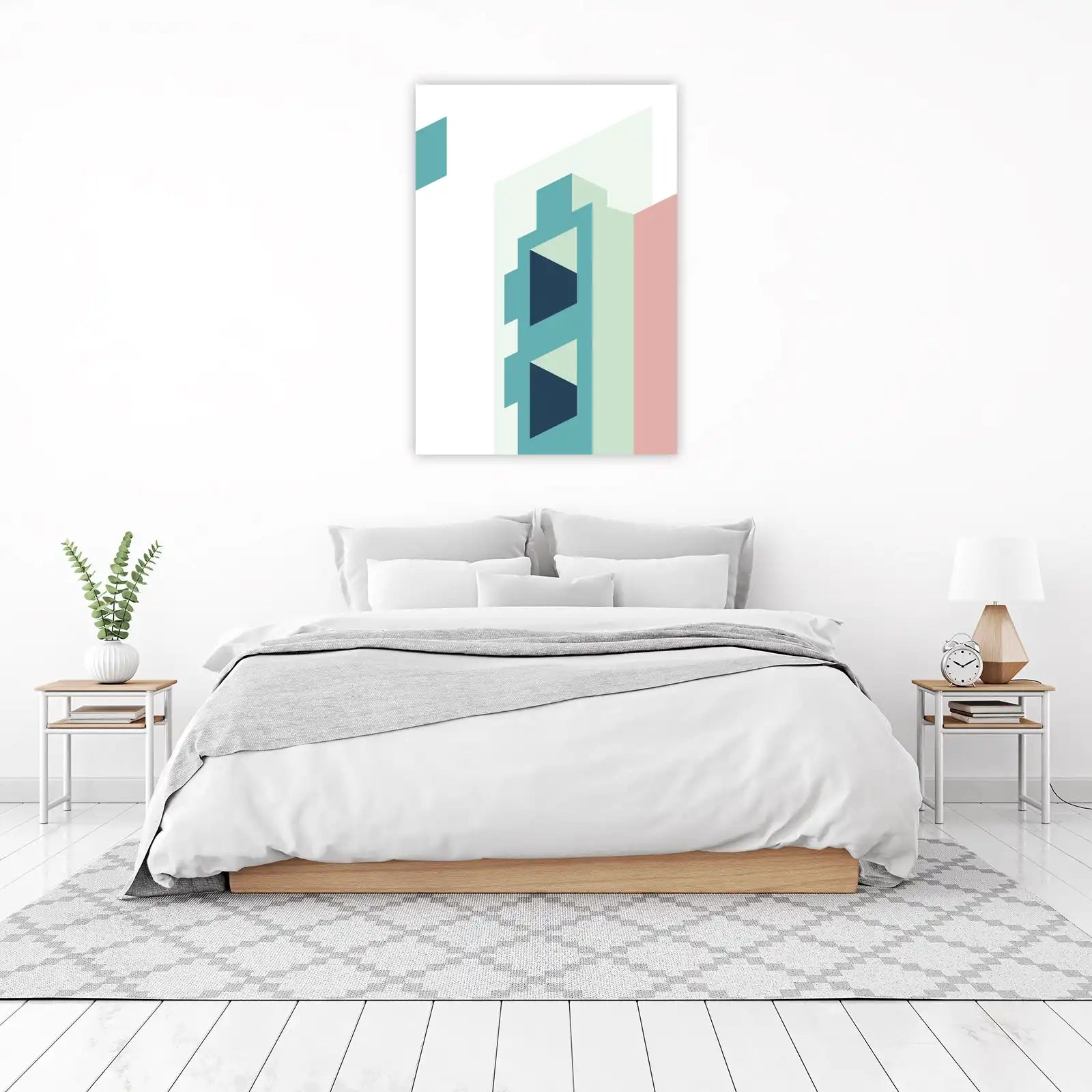 Geometric Abstract Teal Pink Wall Art