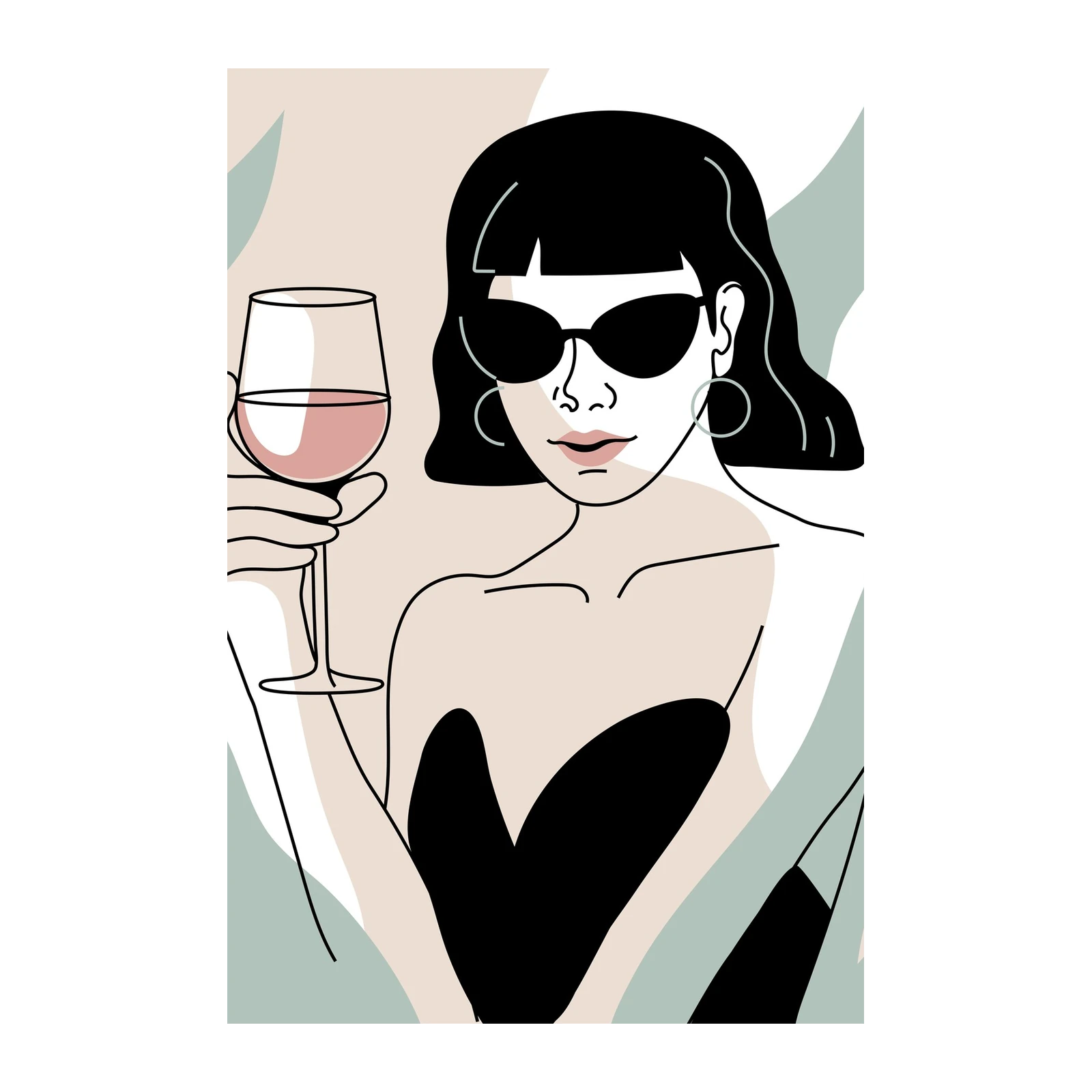 Chic Woman with Wine Abstract Wall Art