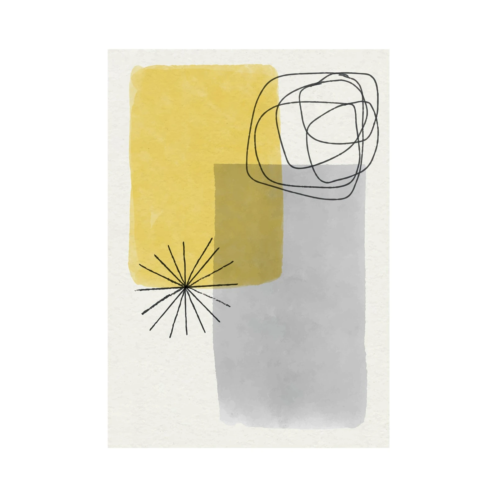 Abstract Geometric Mustard Yellow & Grey Wall Art