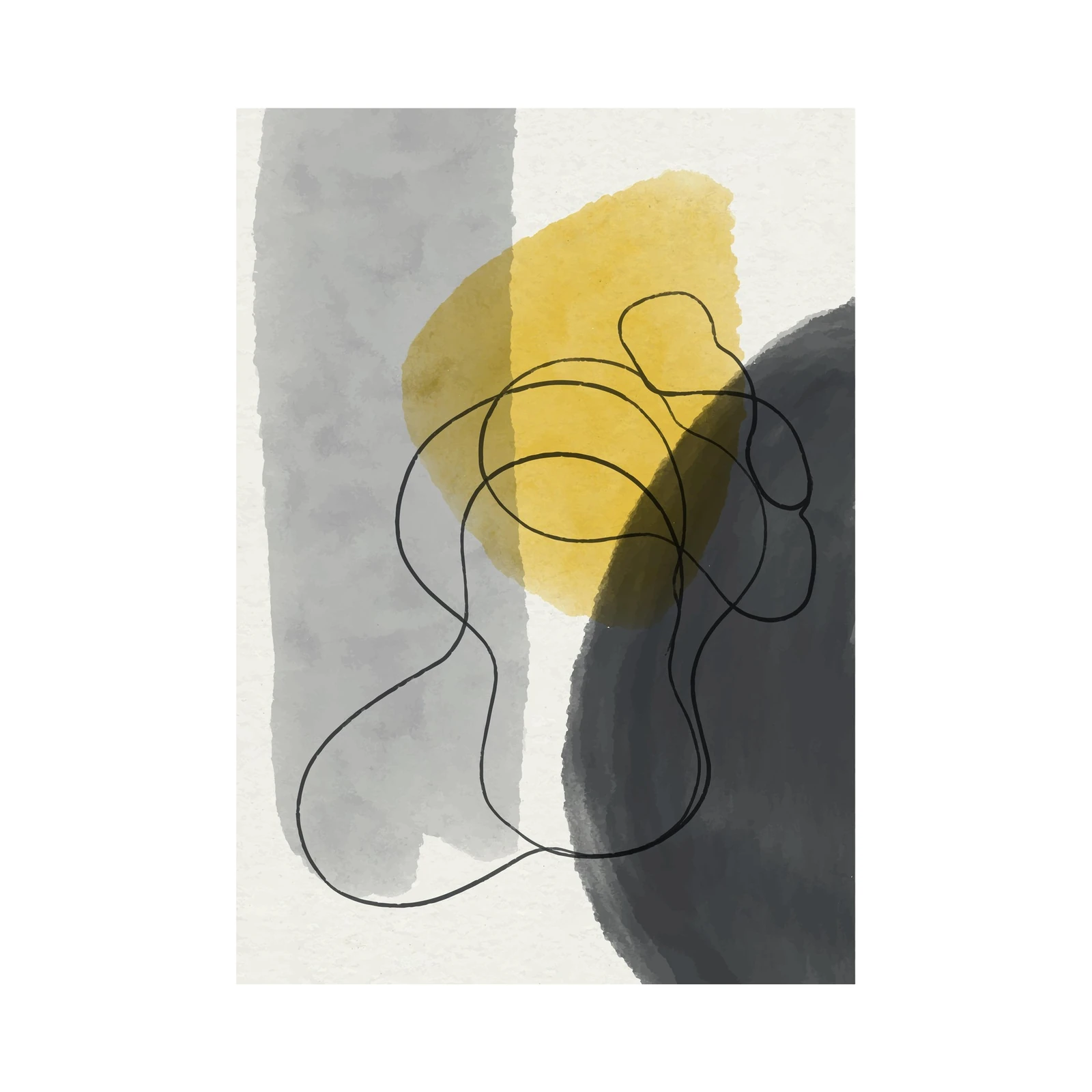 Abstract Yellow & Grey Organic Lines Wall Art