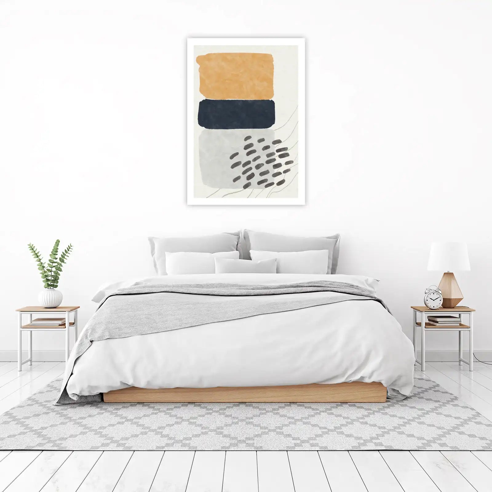 Modern Abstract Mustard Blue Geometric Wall Art
