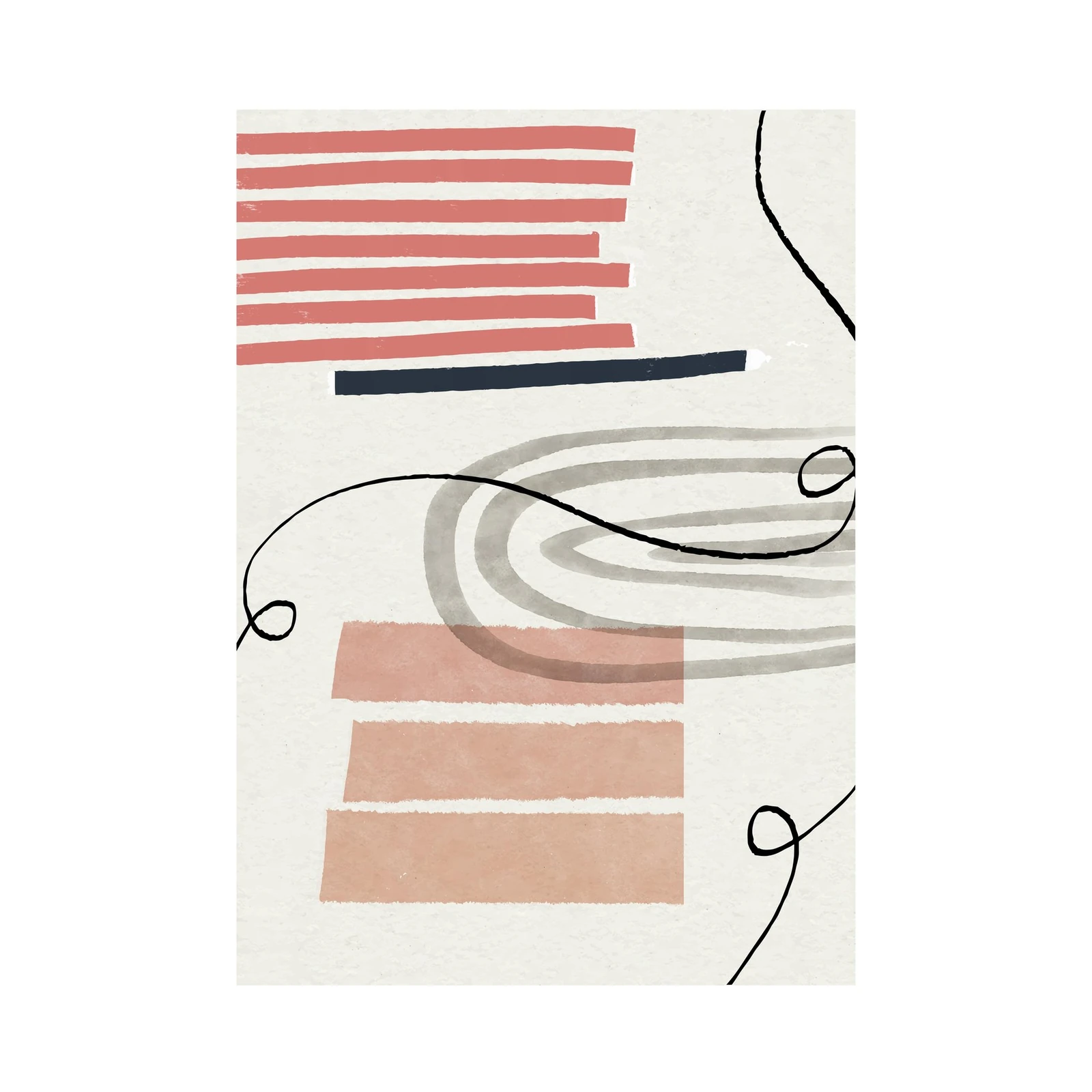 Boho Abstract Lines Coral & Grey Wall Art