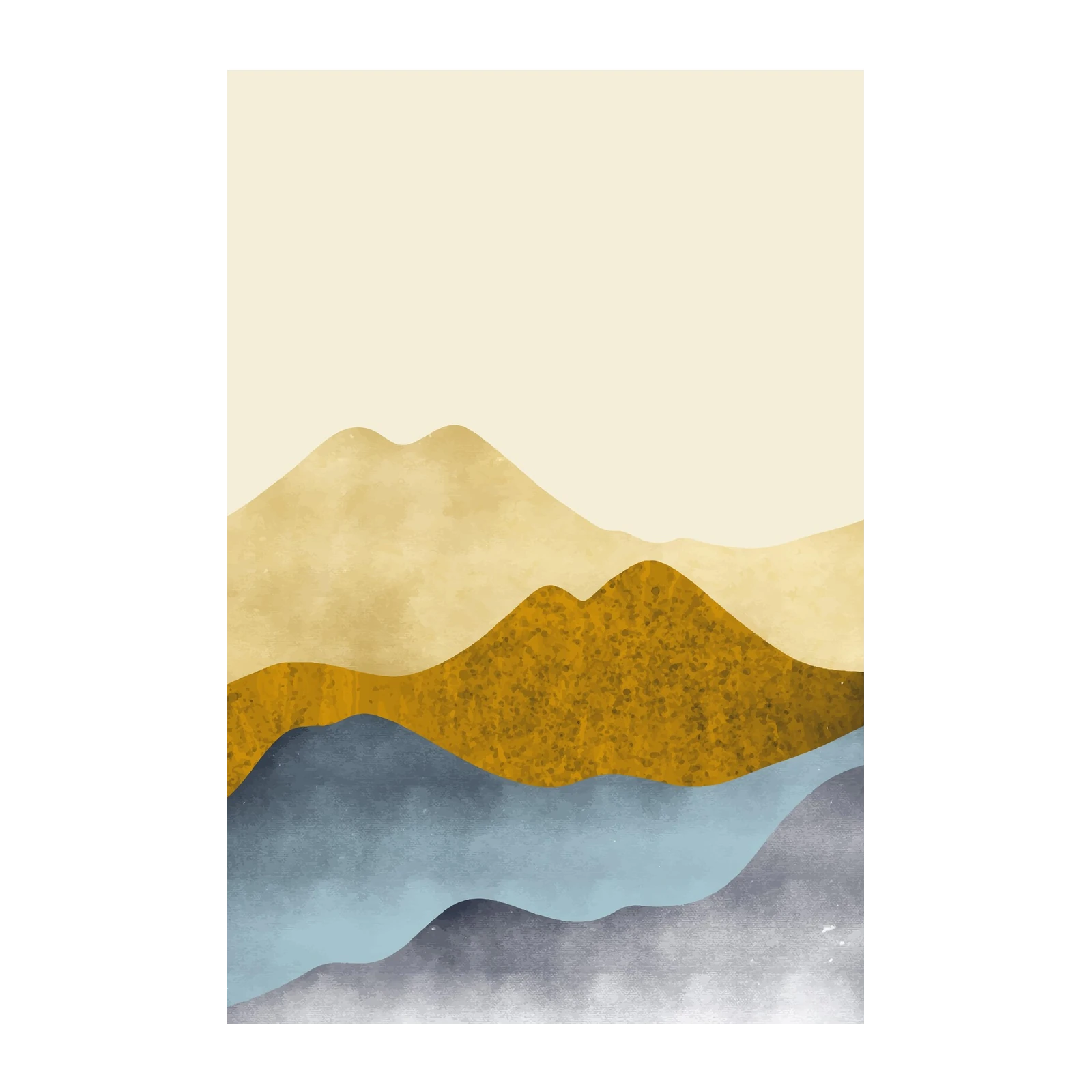 Golden Mountain Serenity Abstract Landscape Wall Art