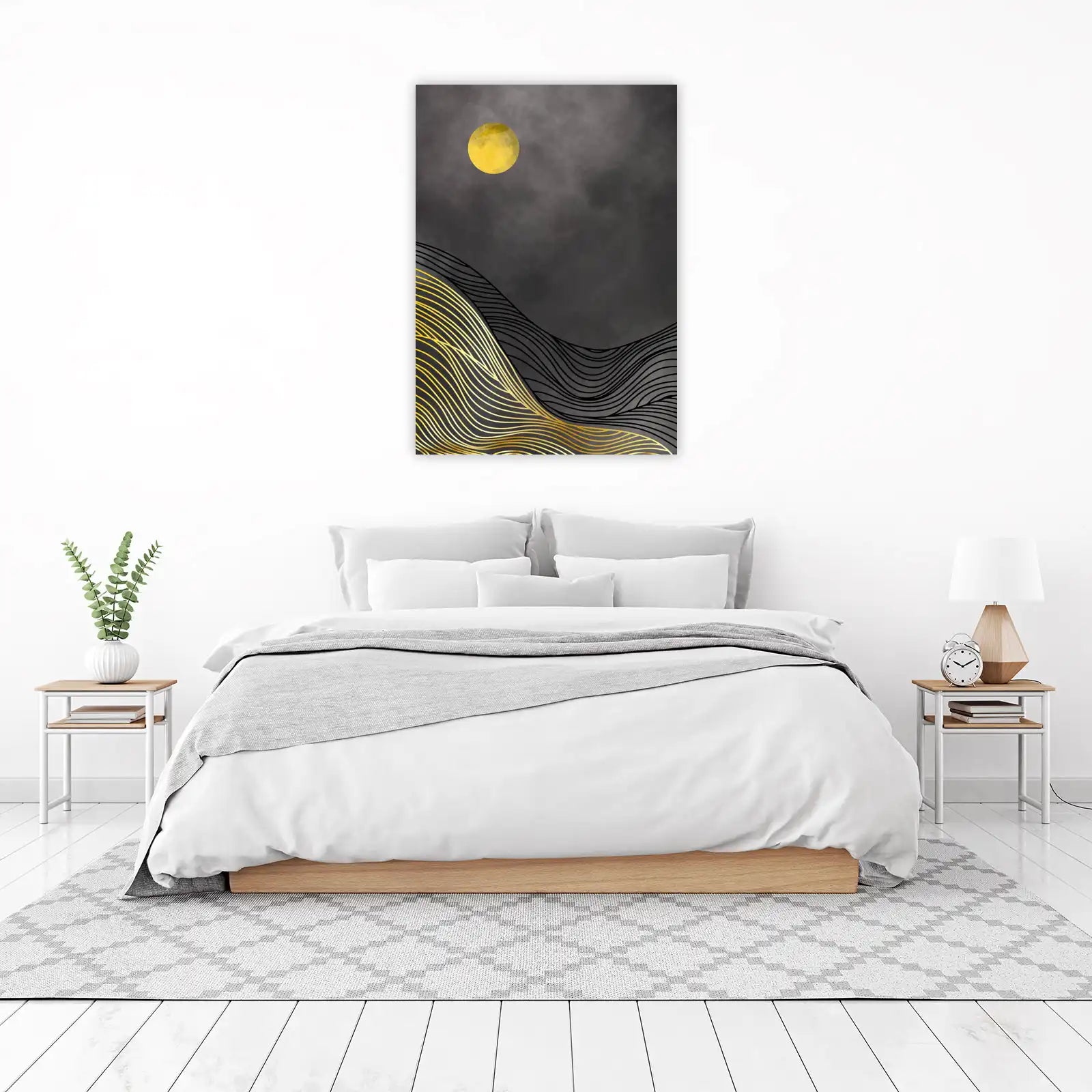 Abstract Gold Moon Mountain Landscape Wall Art