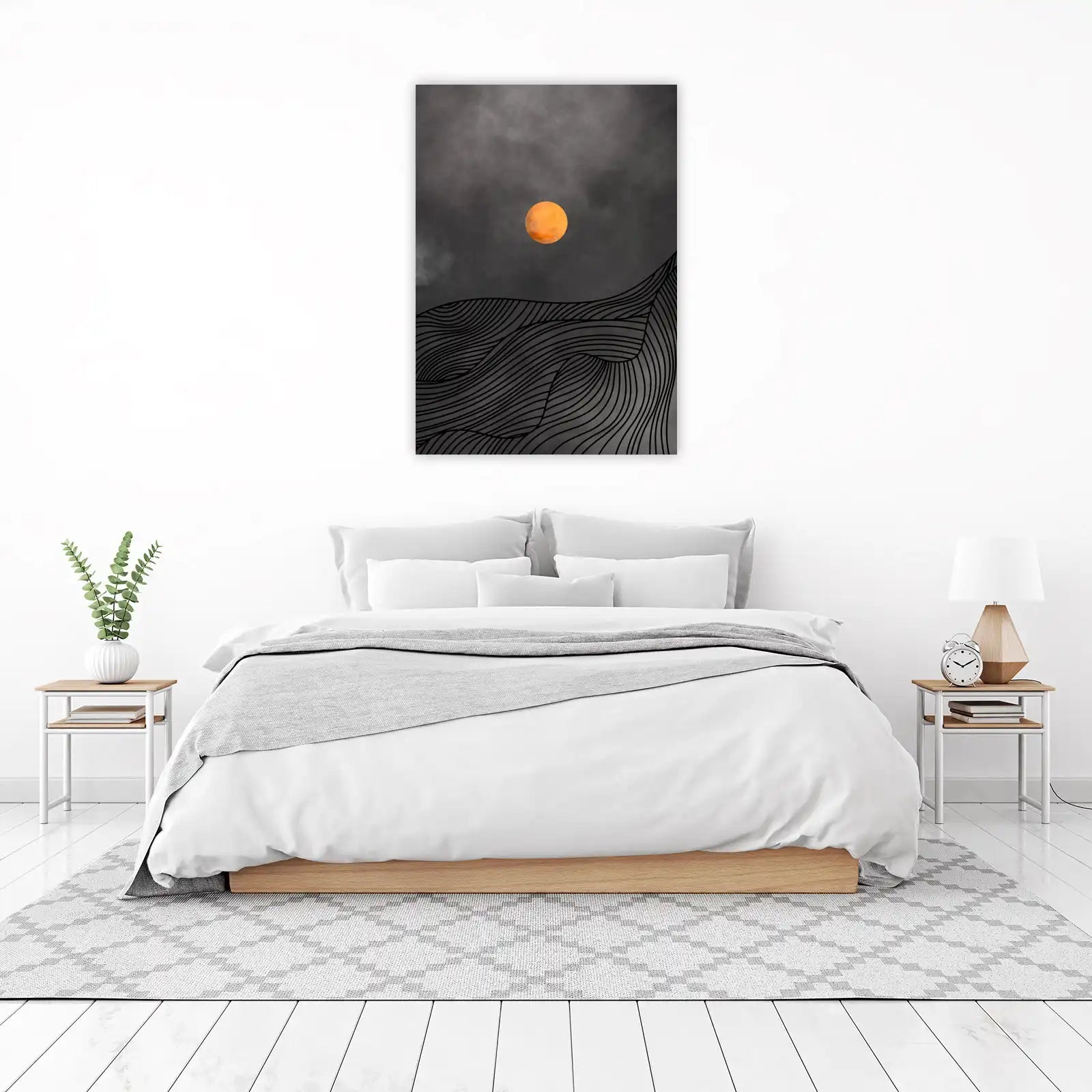 Minimalist Orange Moon Landscape Wall Art
