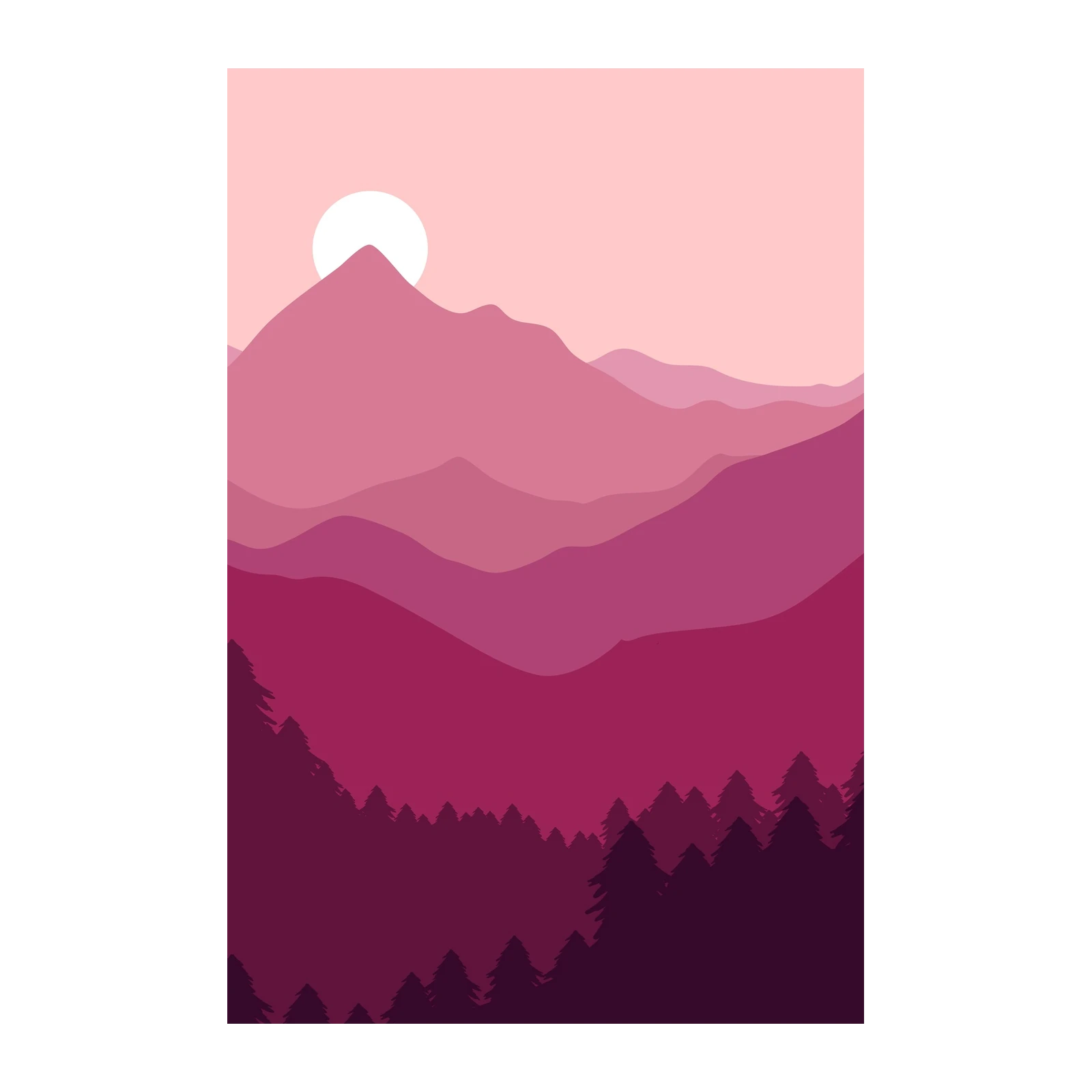 Pink Mountain Sunset Minimalist Wall Art