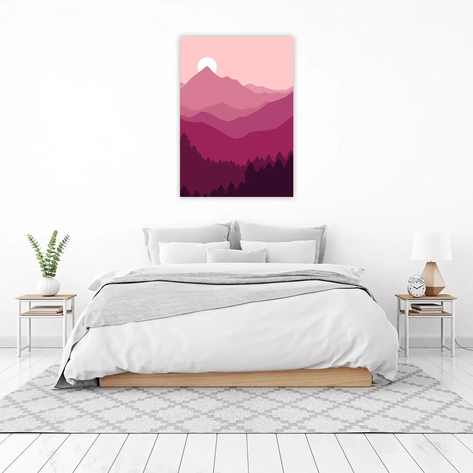 Pink Mountain Sunset Minimalist Wall Art