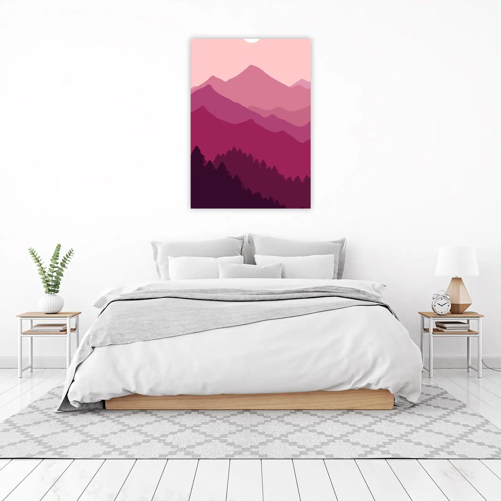 Serene Pink Mountain Forest Wall Art