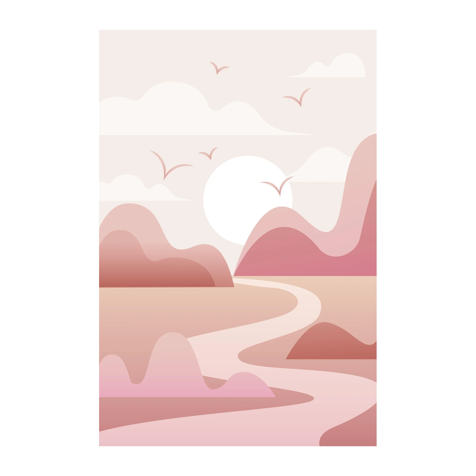 Serene Pink Mountain Landscape Wall Art