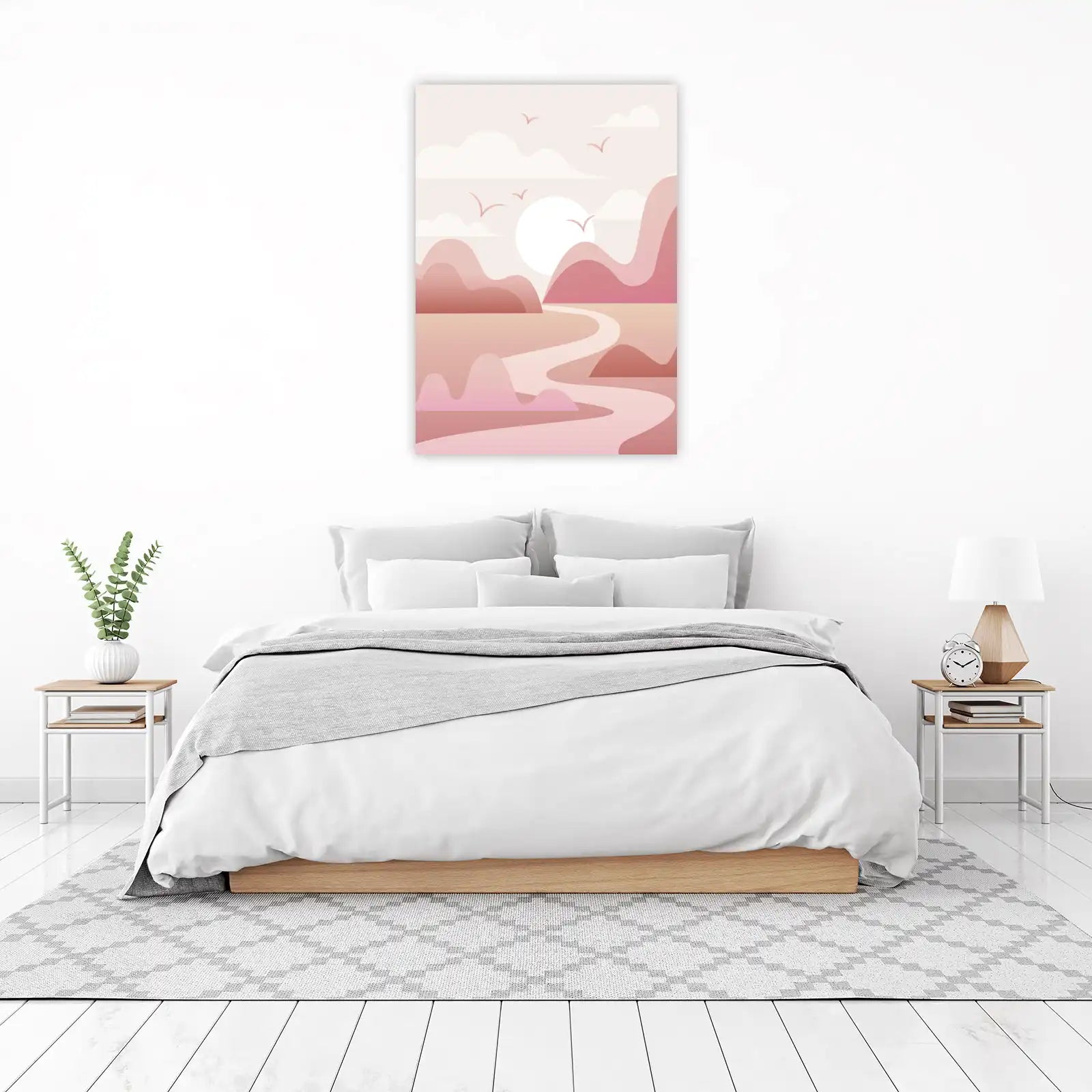 Serene Pink Mountain Landscape Wall Art