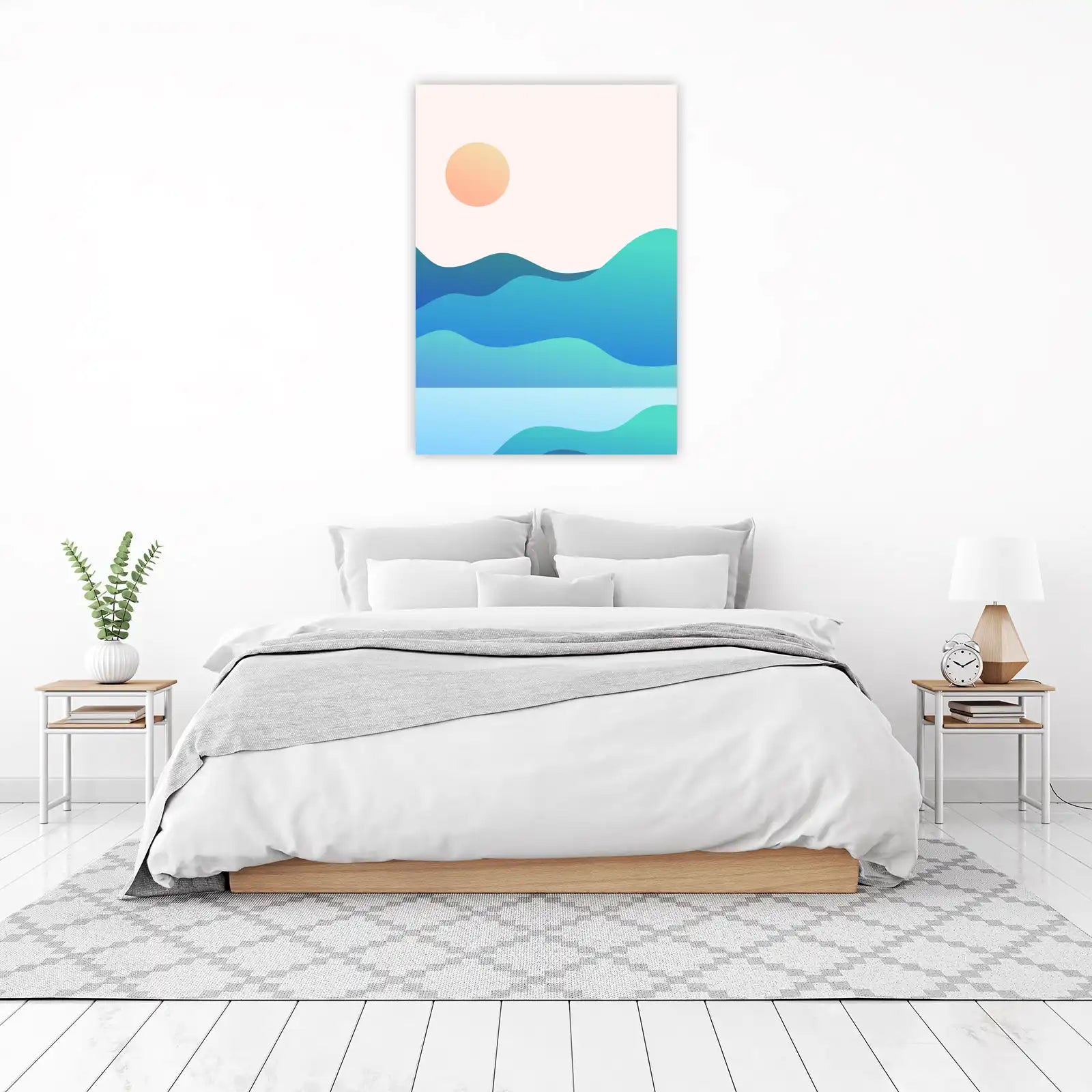 Serene Ocean Waves & Sun Modern Abstract Wall Art
