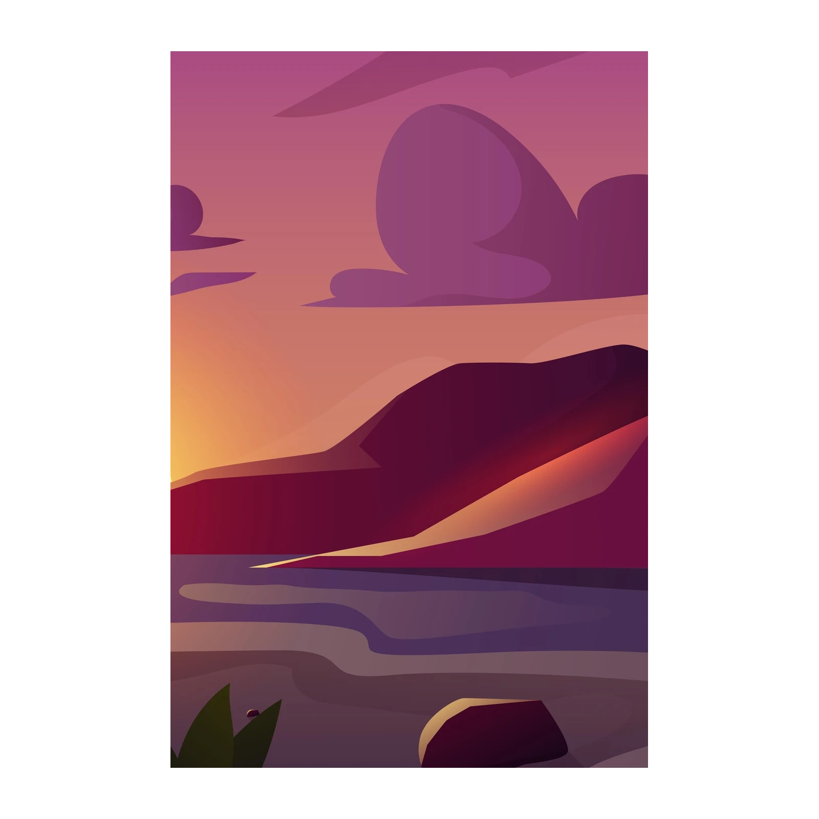 Serene Sunset Coastal Landscape Wall Art