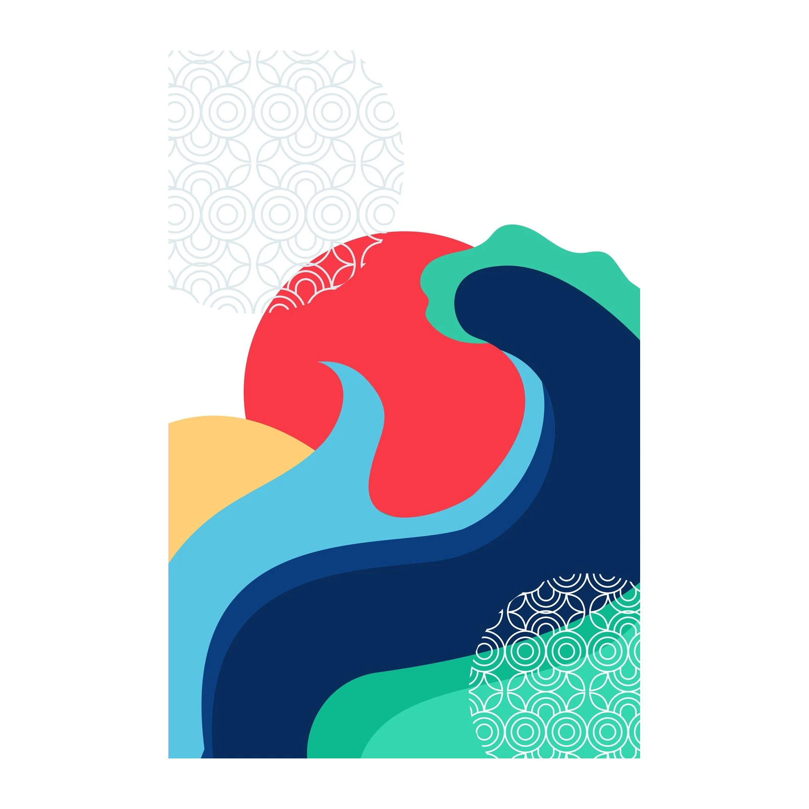 Vibrant Abstract Wave & Sun Wall Art