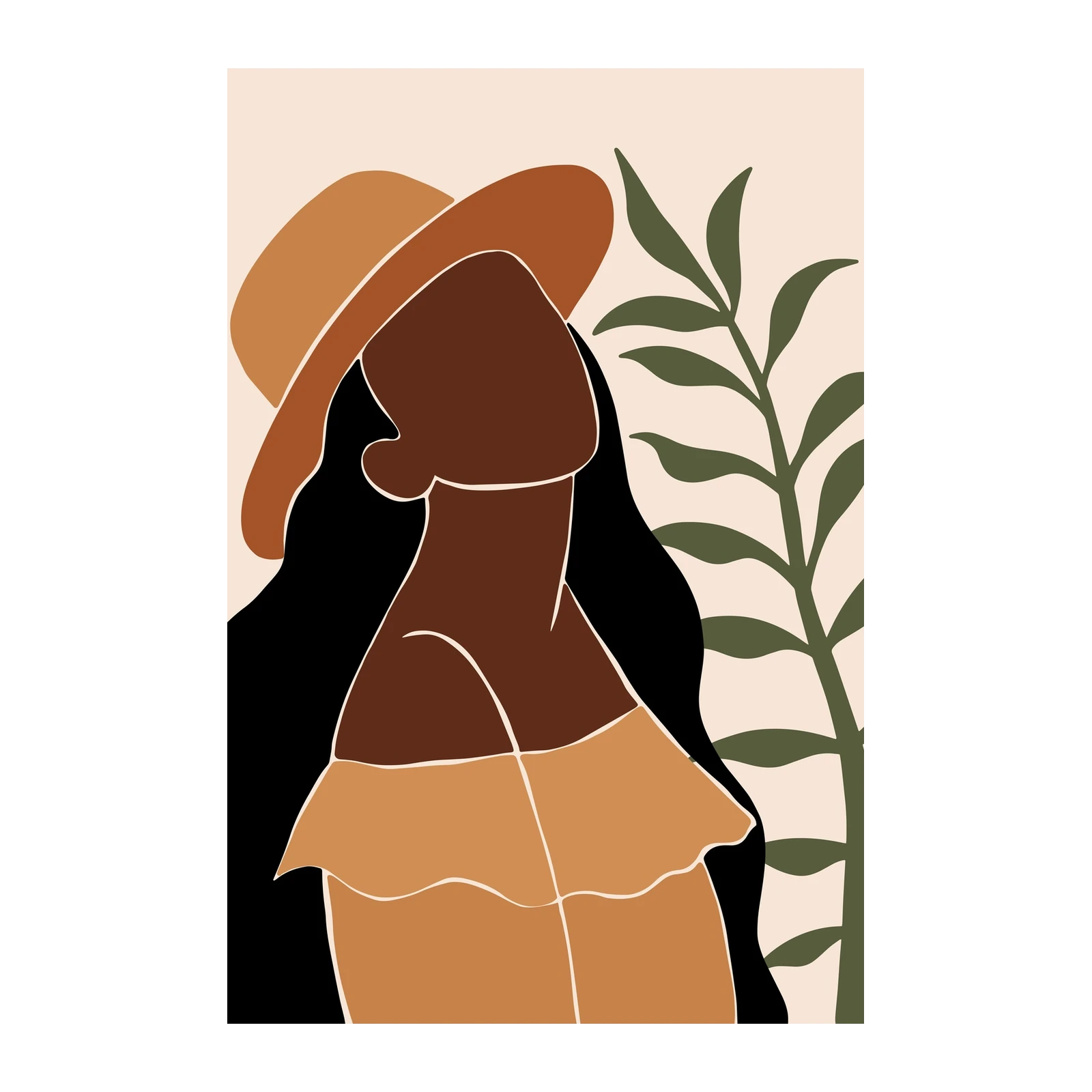 Boho Chic Woman Minimalist Portrait Wall Art