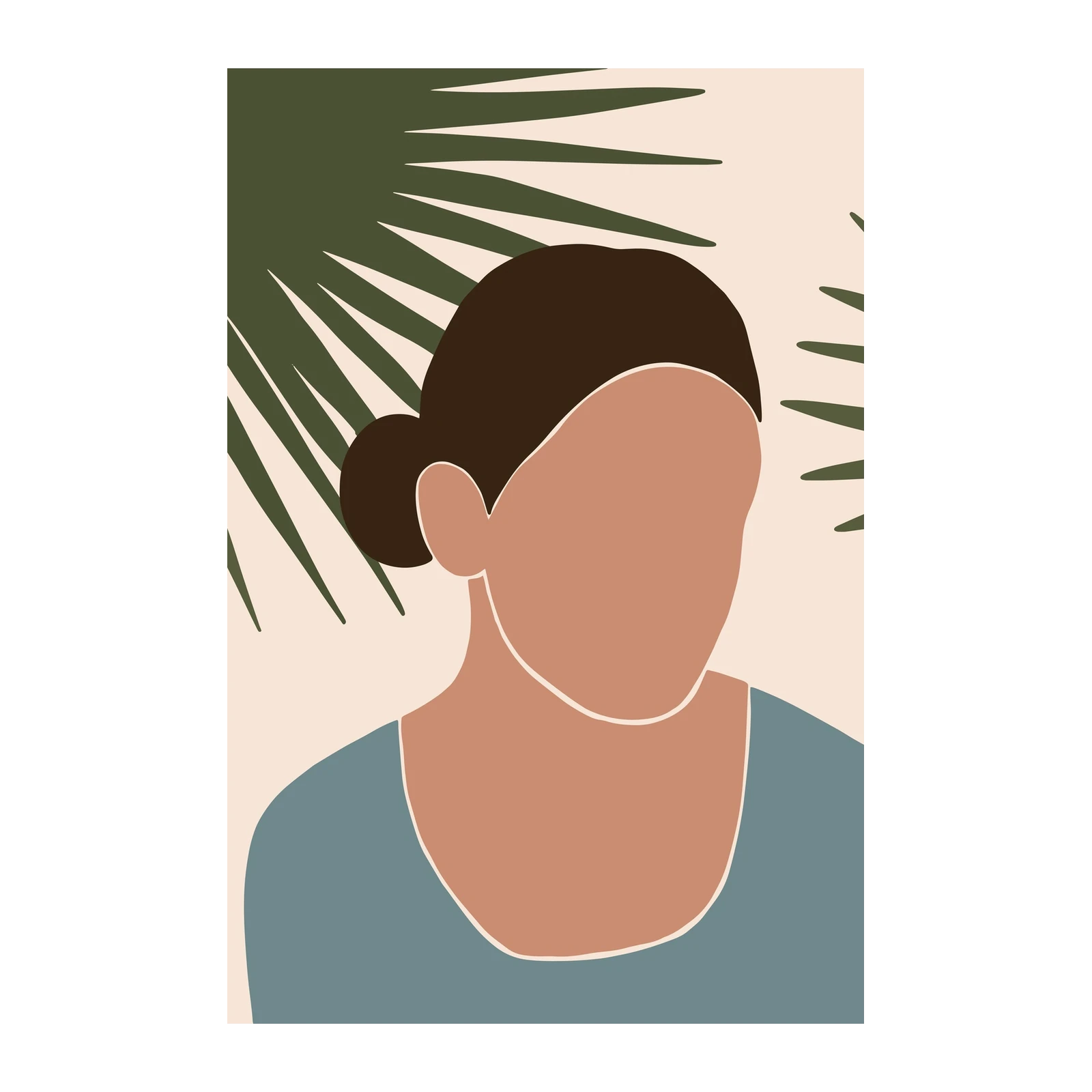 Boho Abstract Woman & Palm Leaves Wall Art