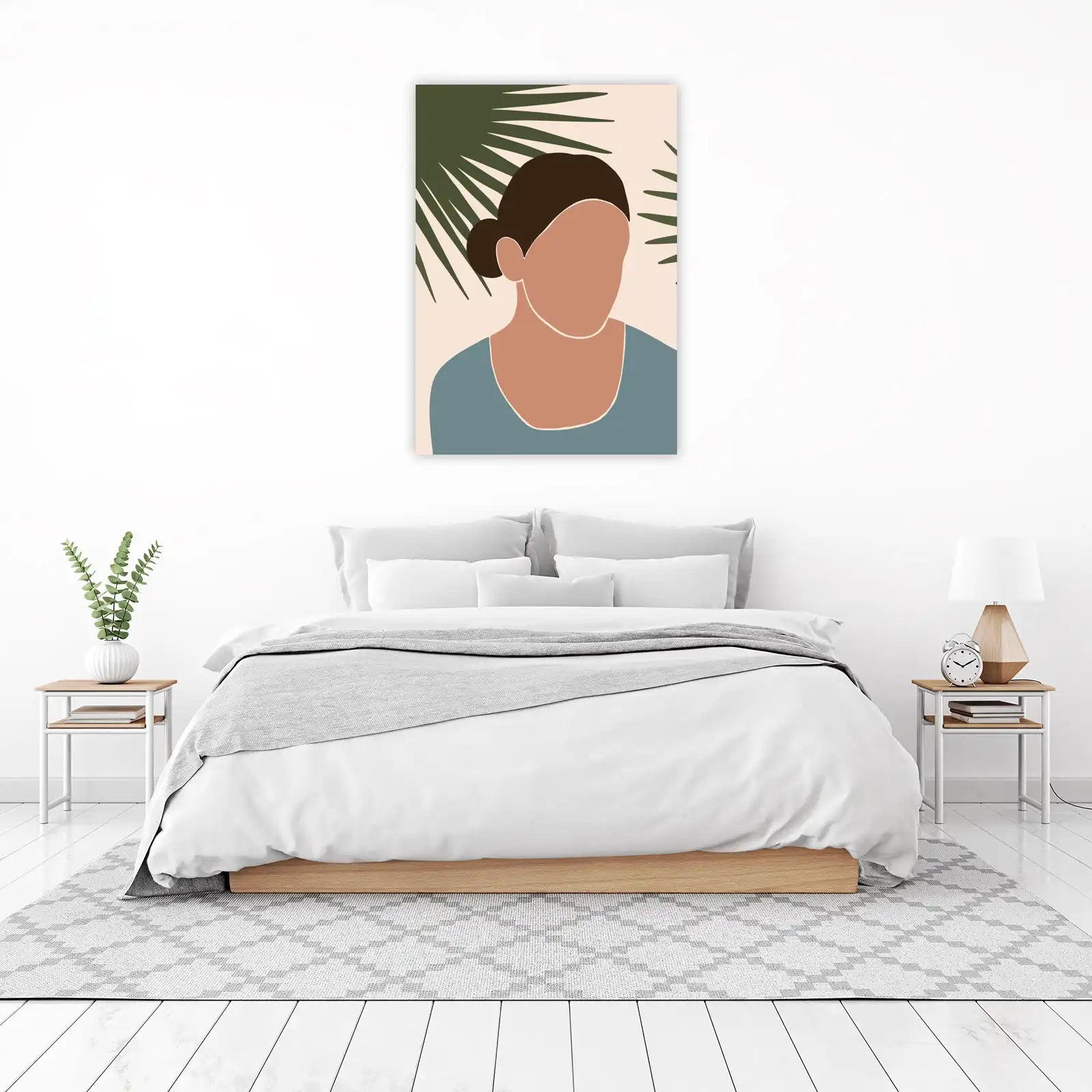 Boho Abstract Woman & Palm Leaves Wall Art