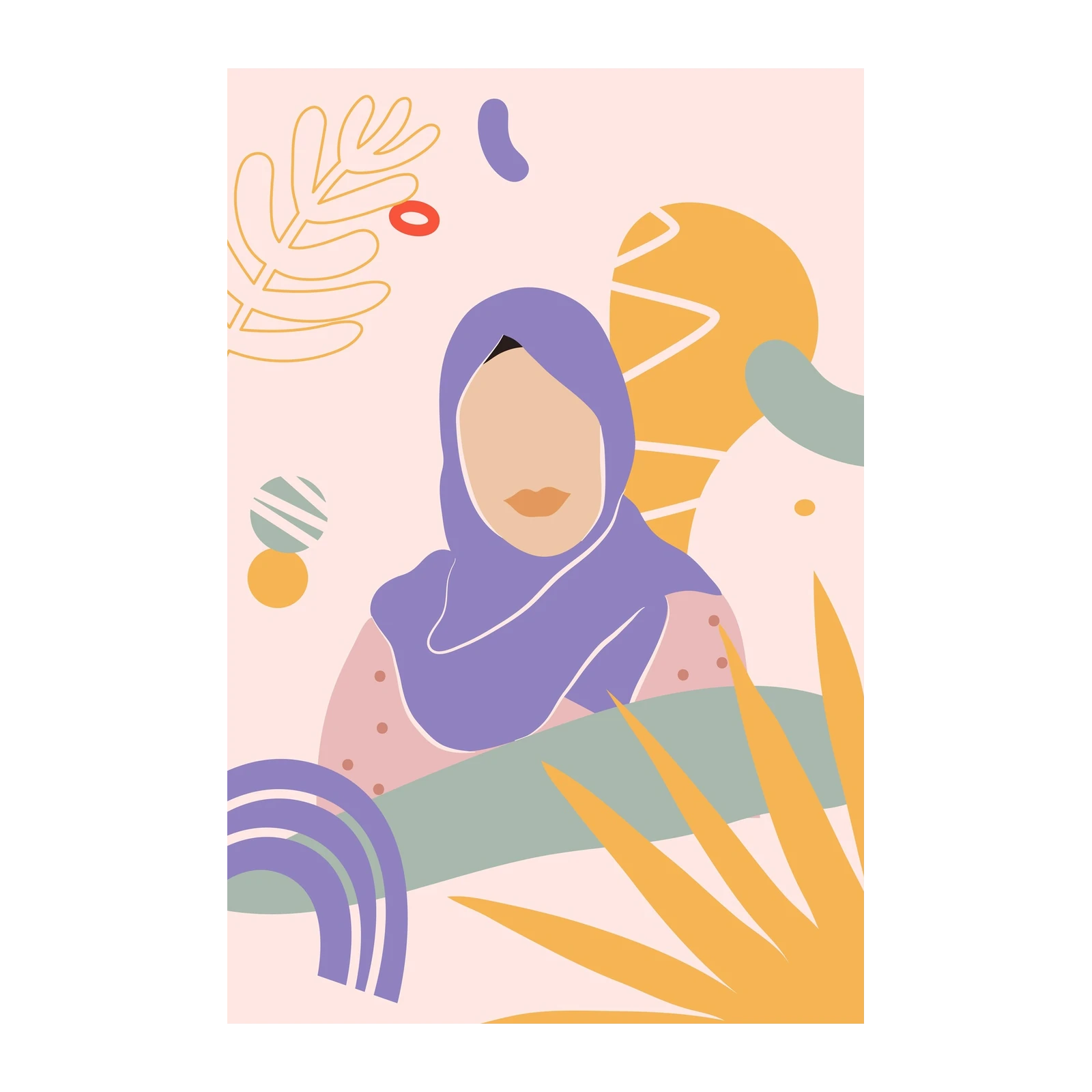 Modern Abstract Hijab Woman Wall Art