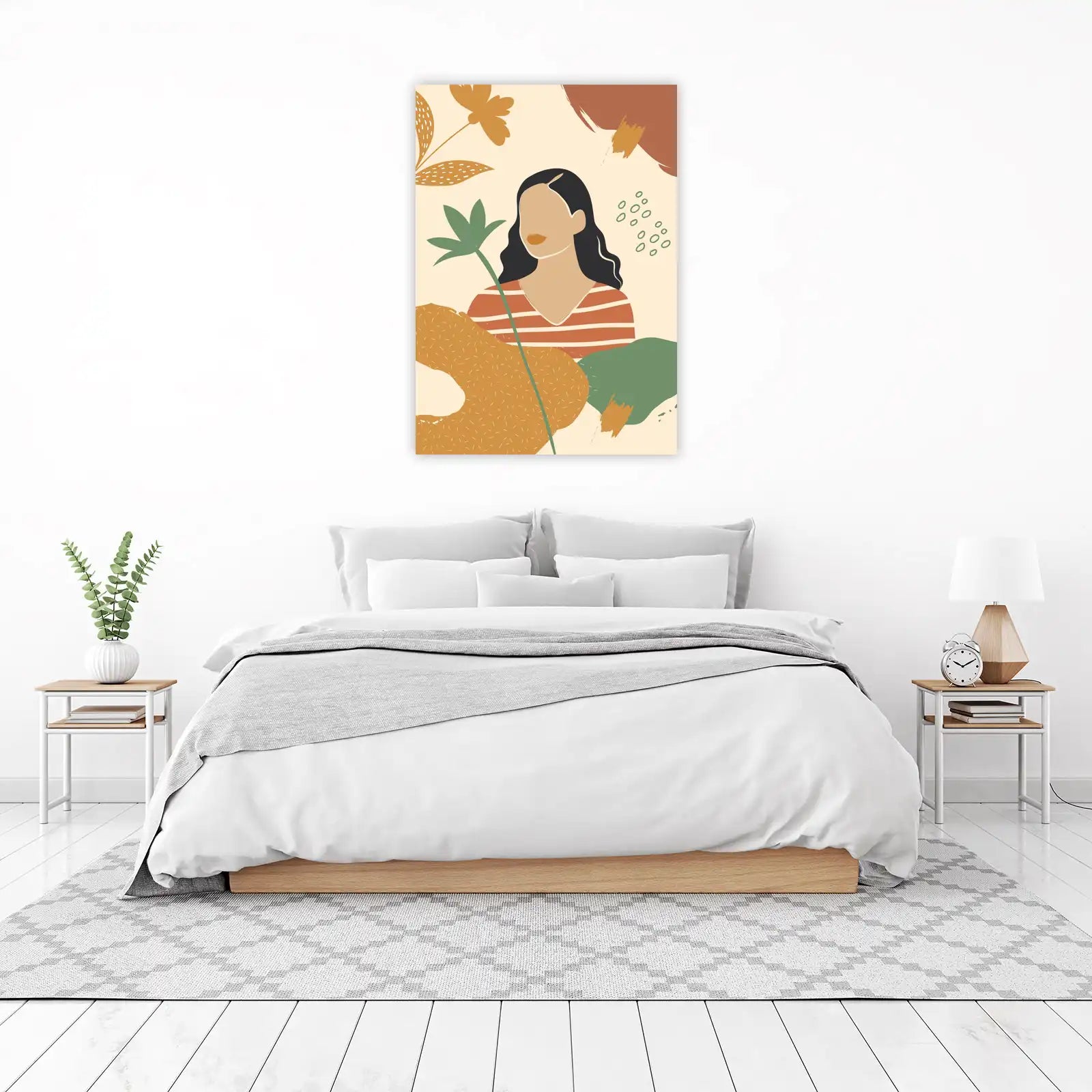 Boho Abstract Woman & Flowers Wall Art