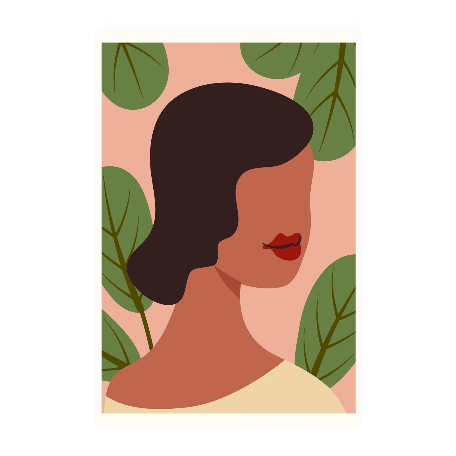 Bohemian Woman Portrait Minimalist Botanical Wall Art